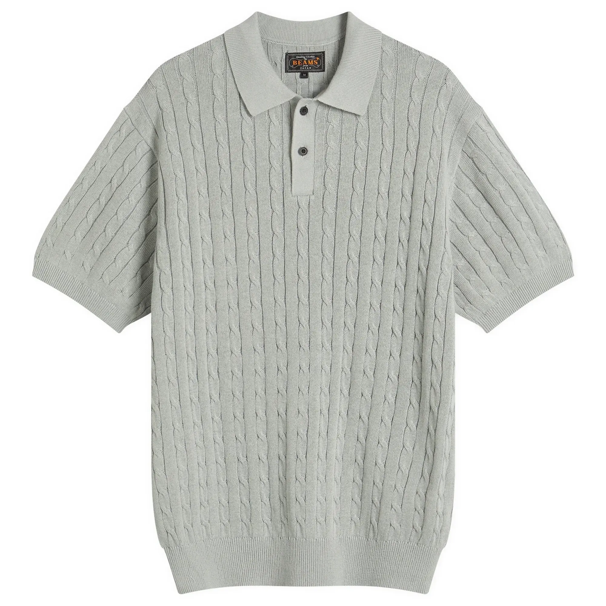 Beams Plus Men's Cable Knit Polo Ice Blue