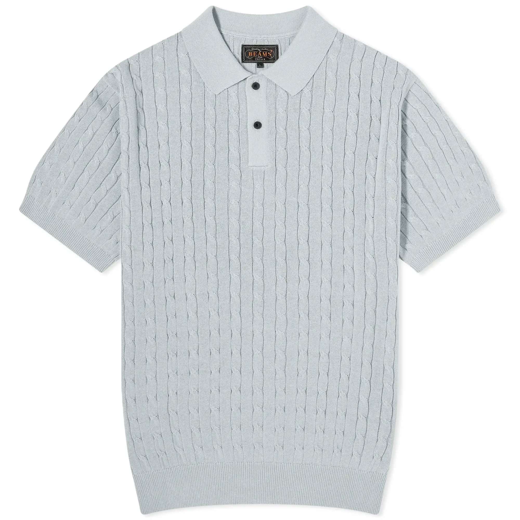 Beams Plus Men's Cable Knit Polo Ice Blue