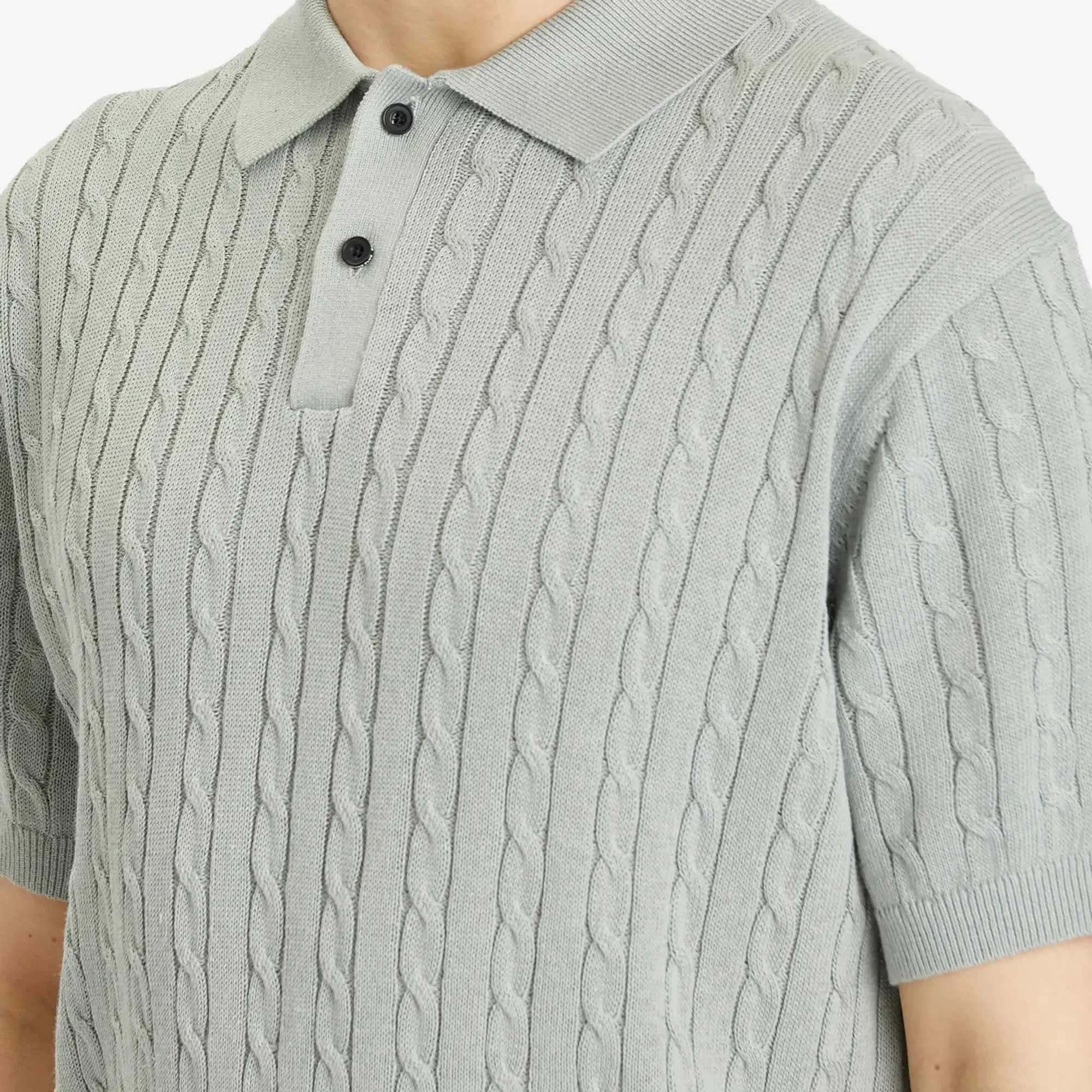 Beams Plus Men's Cable Knit Polo Ice Blue