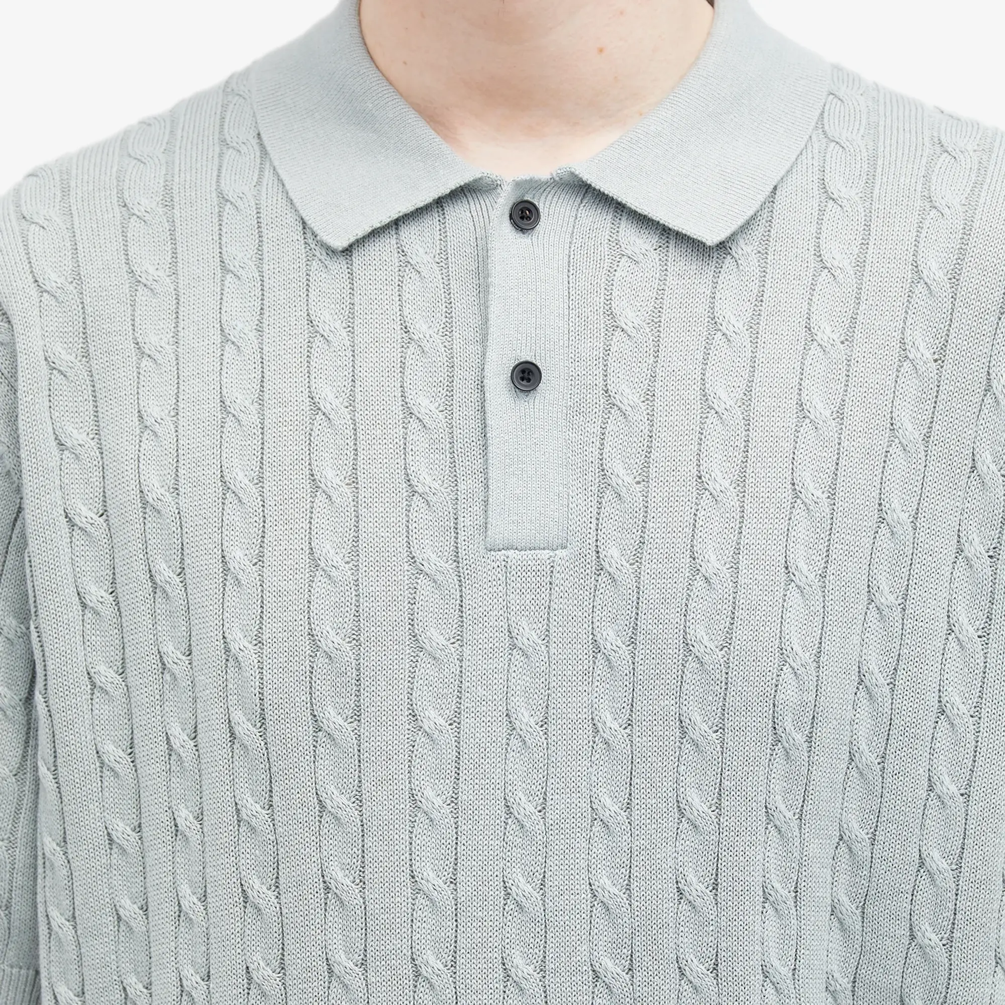 Beams Plus Men's Cable Knit Polo Ice Blue