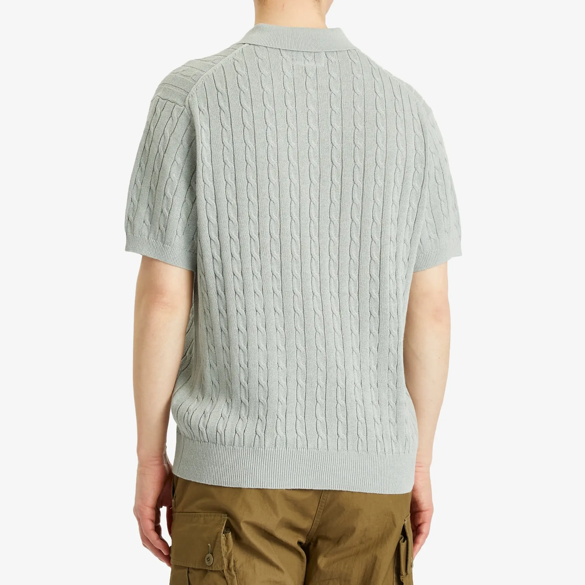 Beams Plus Men's Cable Knit Polo Ice Blue