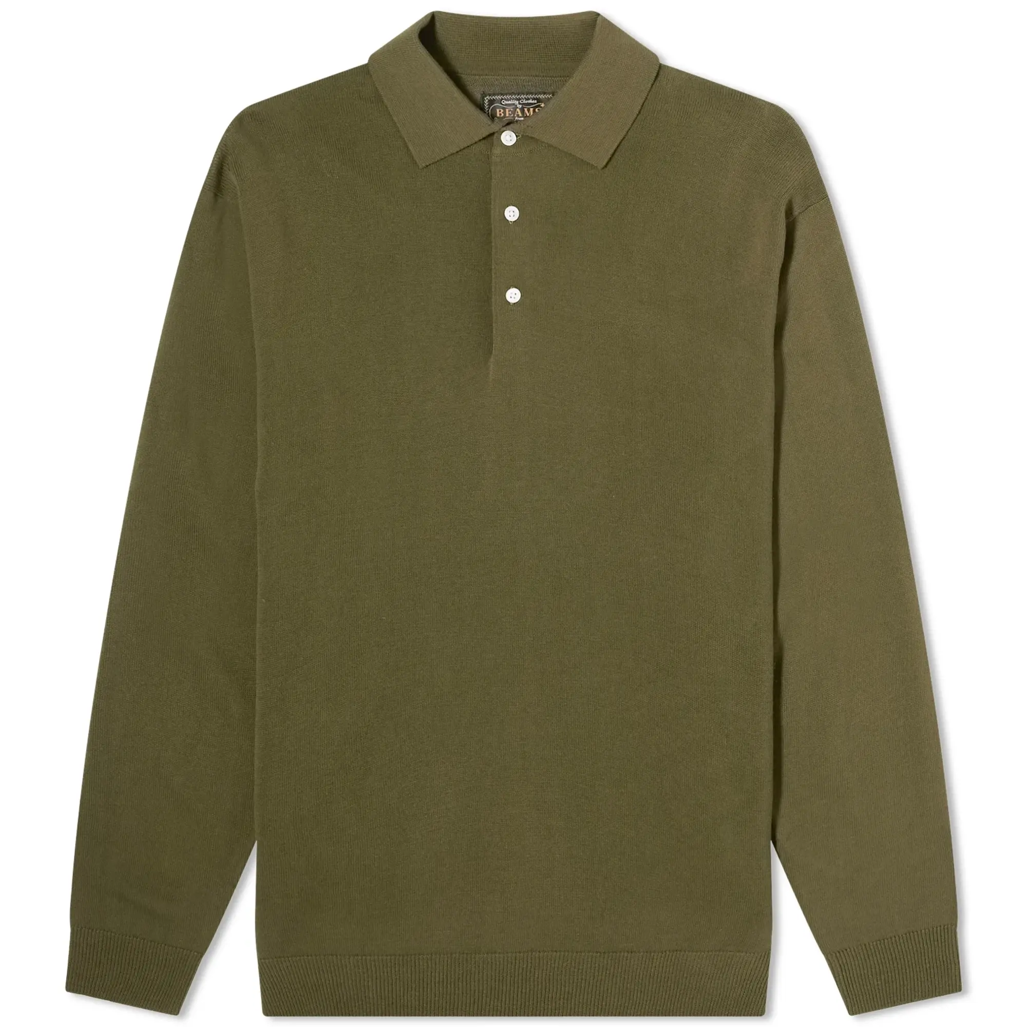 Beams Plus Men's 12g Knit Long Sleeve Polo Olive