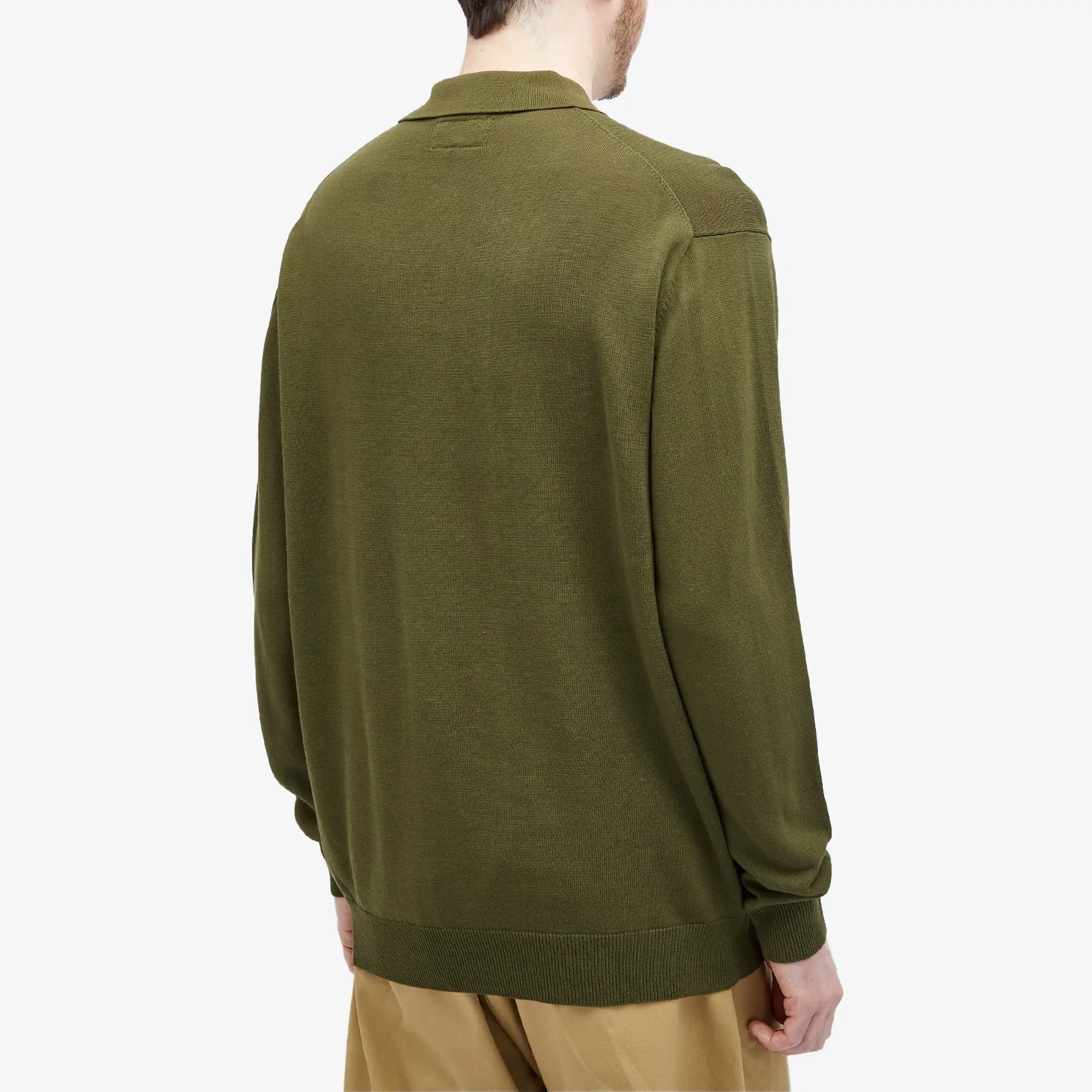 Beams Plus Men's 12g Knit Long Sleeve Polo Olive