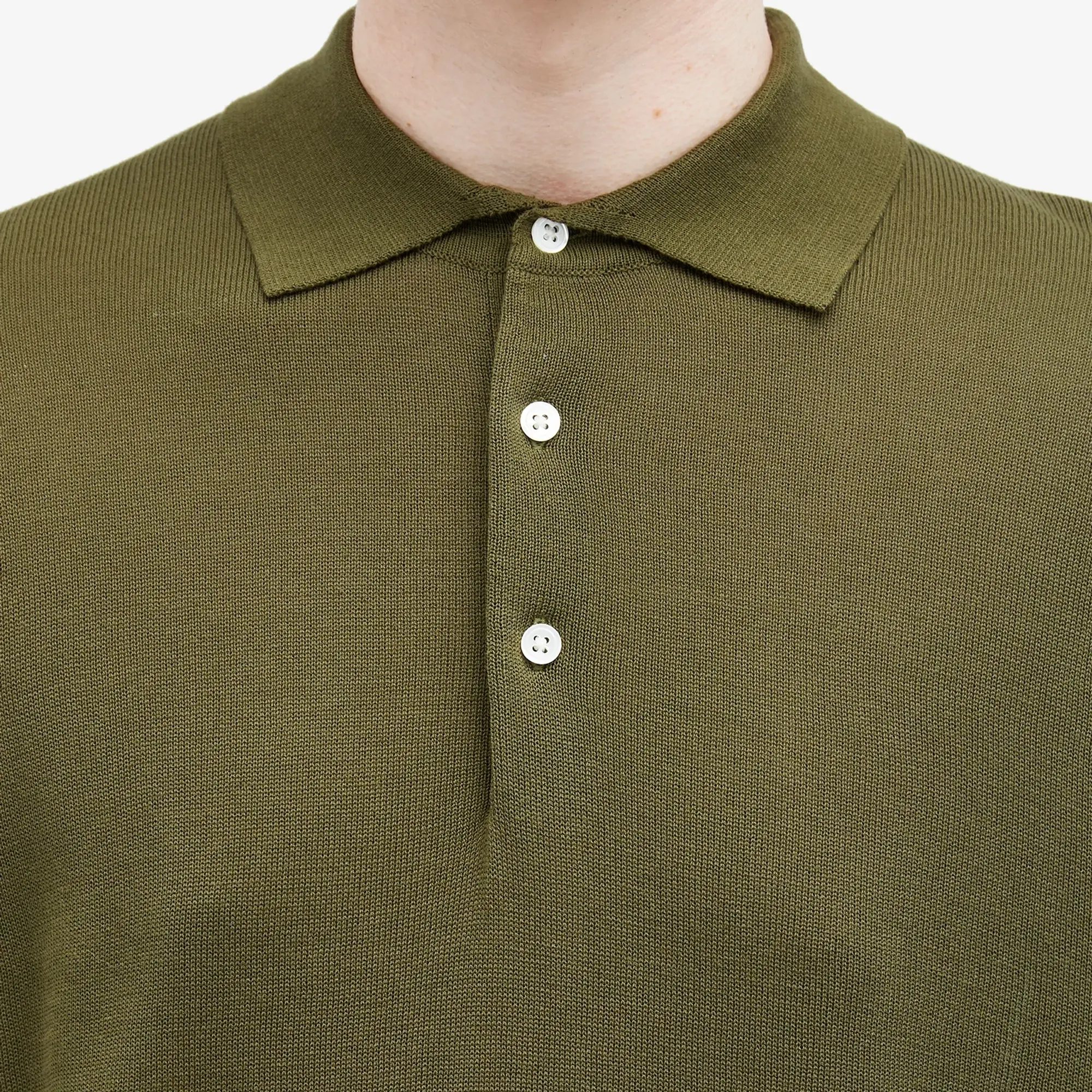 Beams Plus Men's 12g Knit Long Sleeve Polo Olive