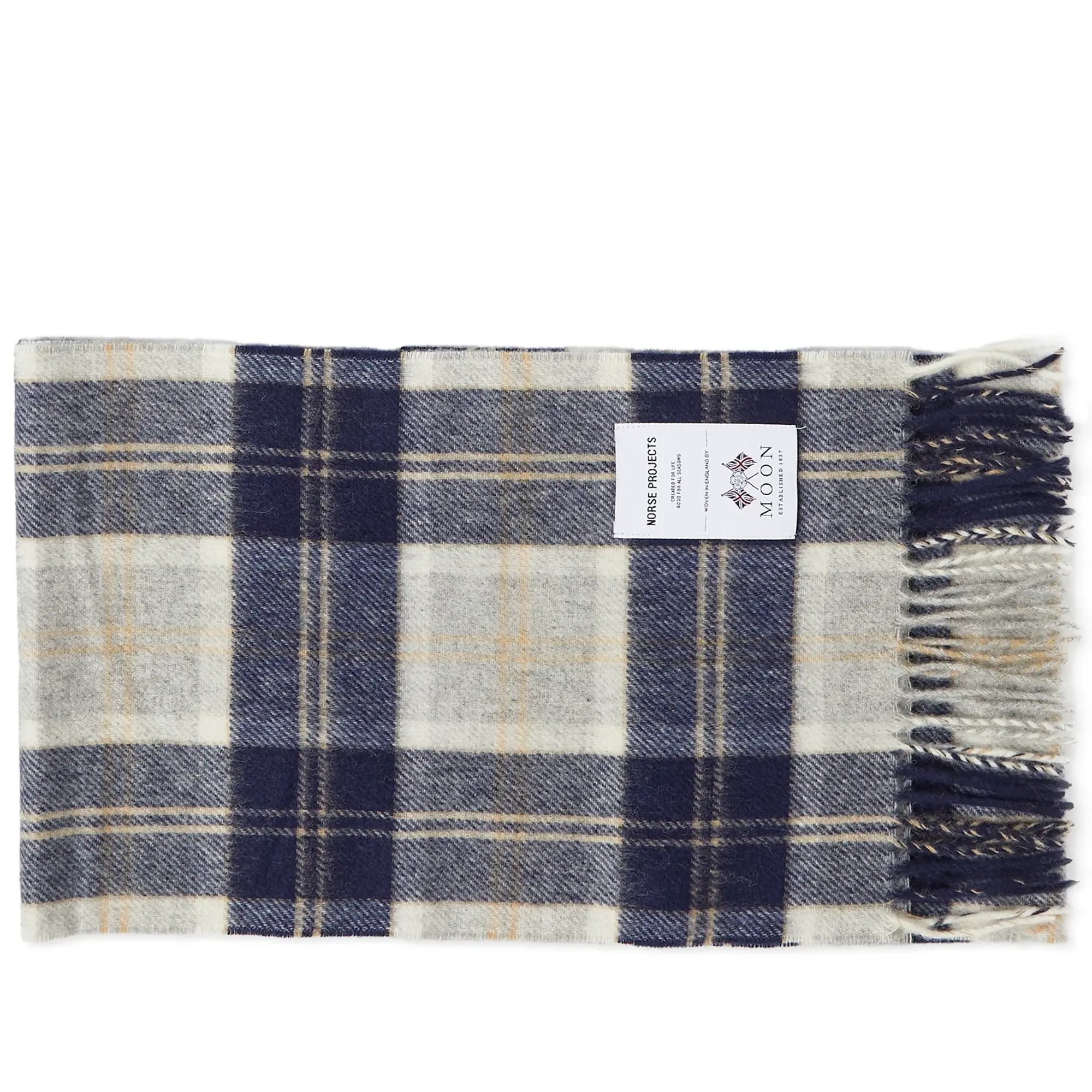 Norse Projects Men's Moon Checked Lambswool Scarf Navy