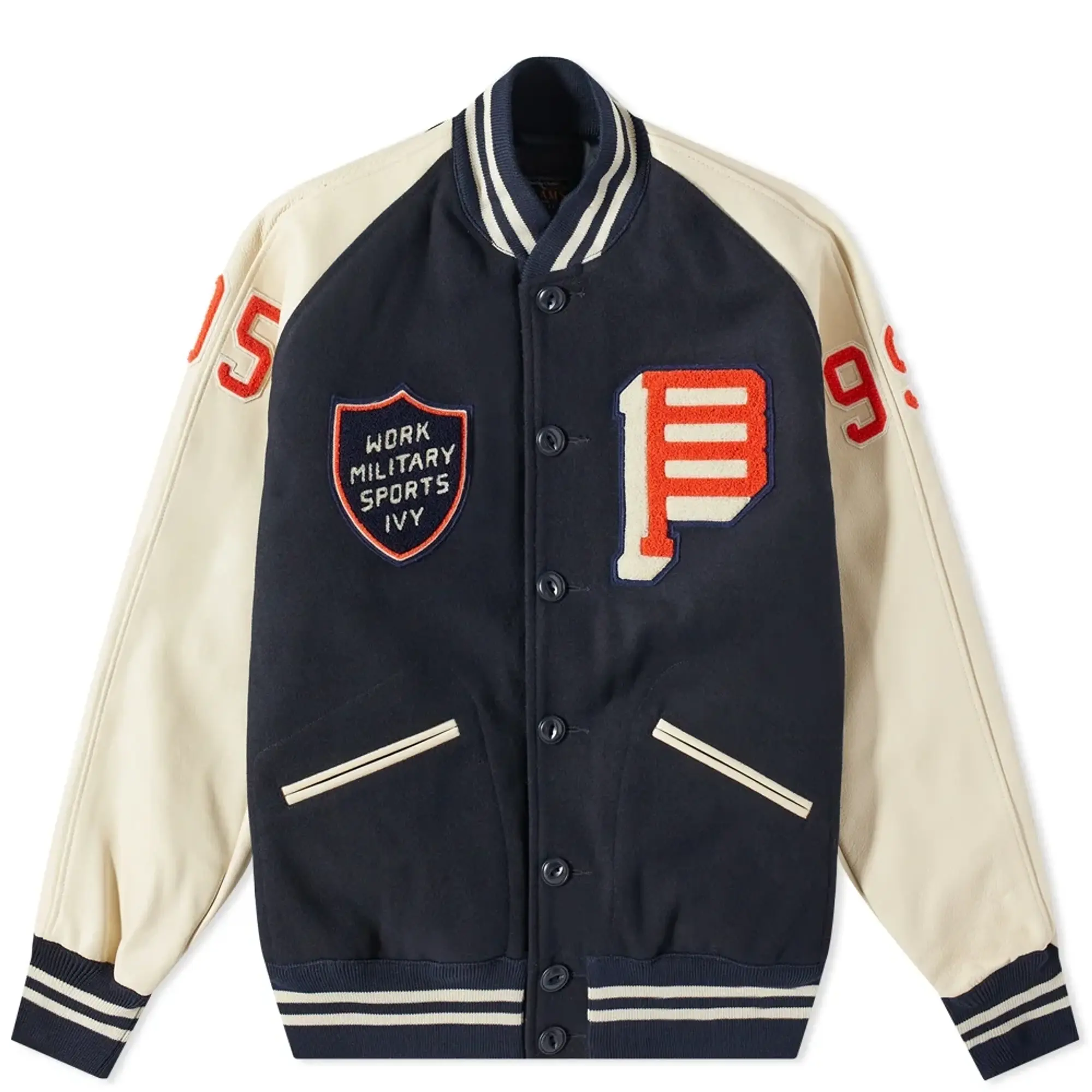 END. x Beams Plus Men's Varsity Award Jacket Navy/Cream