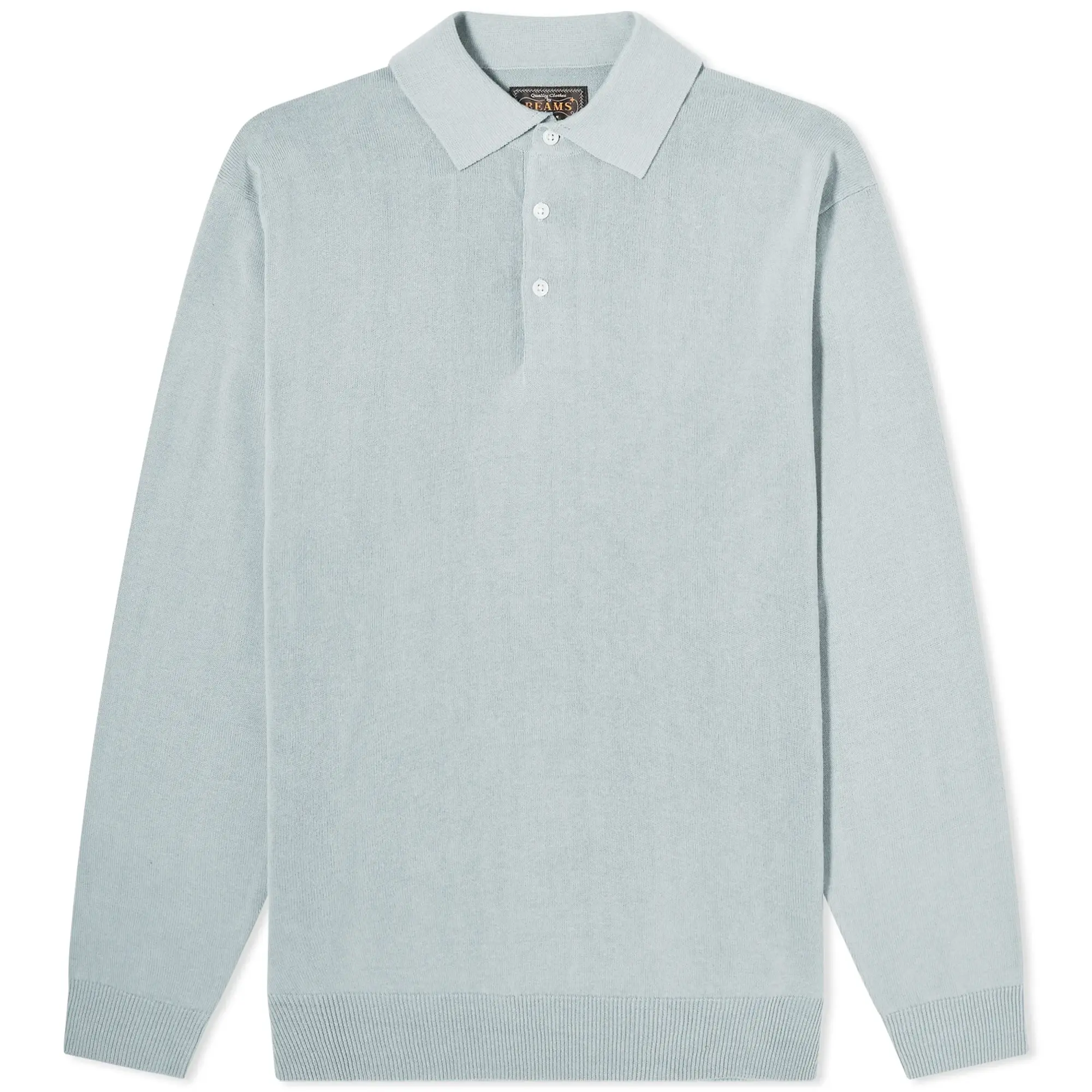 Beams Plus Men's 12g Knit Long Sleeve Polo Ice Blue