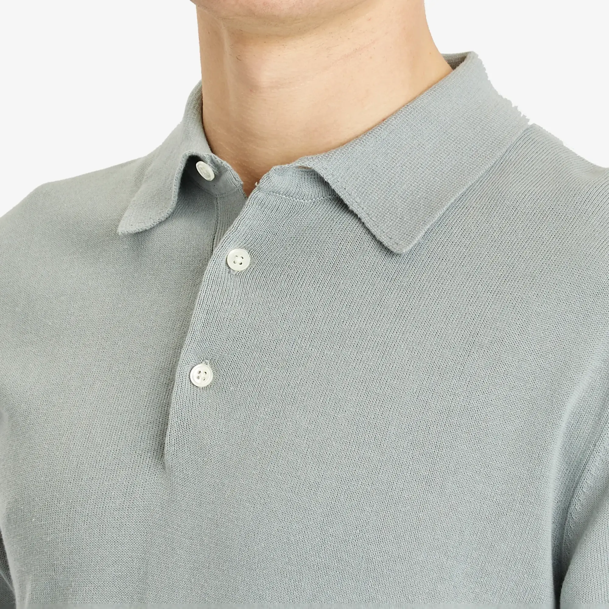 Beams Plus Men's 12g Knit Long Sleeve Polo Ice Blue