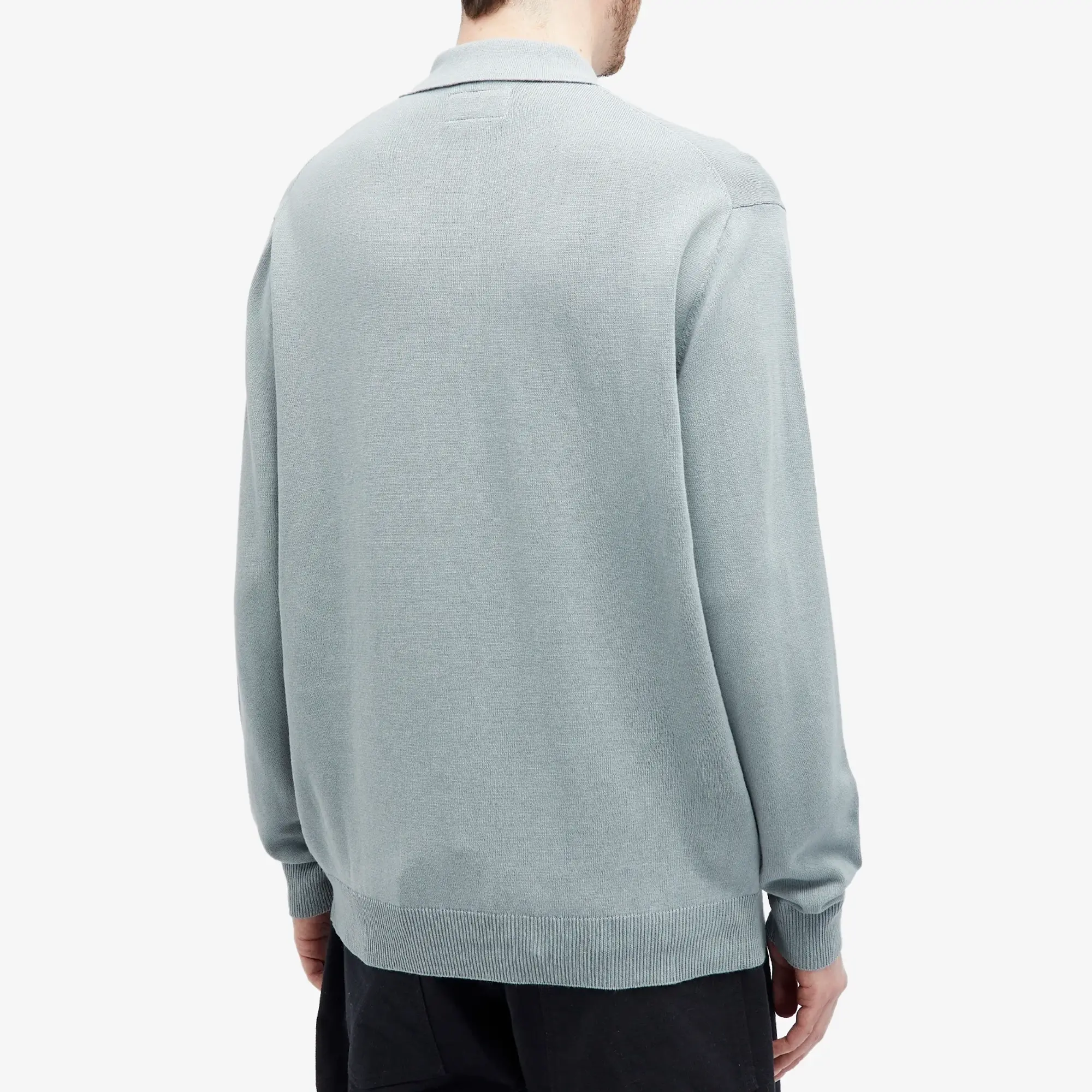 Beams Plus Men's 12g Knit Long Sleeve Polo Ice Blue