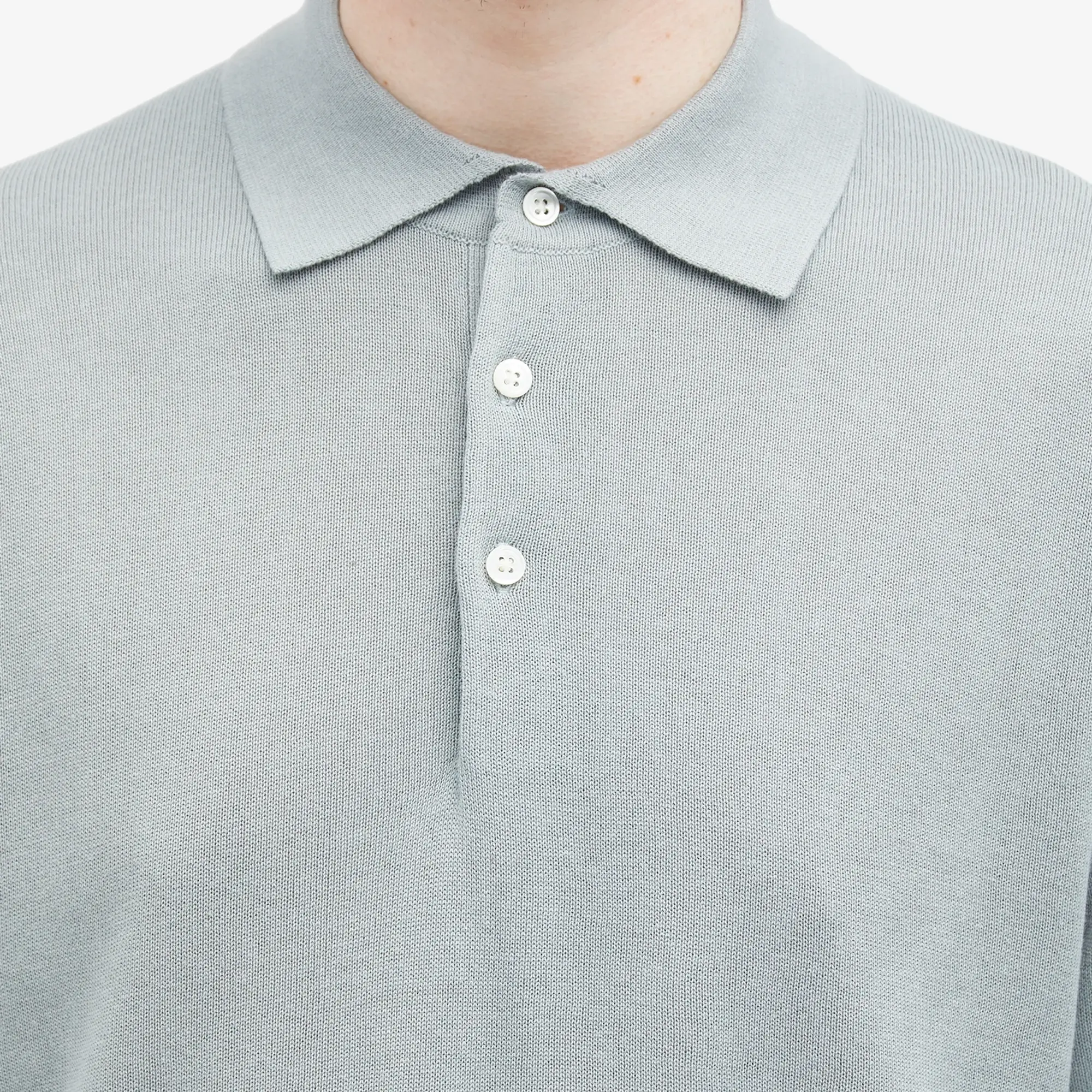 Beams Plus Men's 12g Knit Long Sleeve Polo Ice Blue