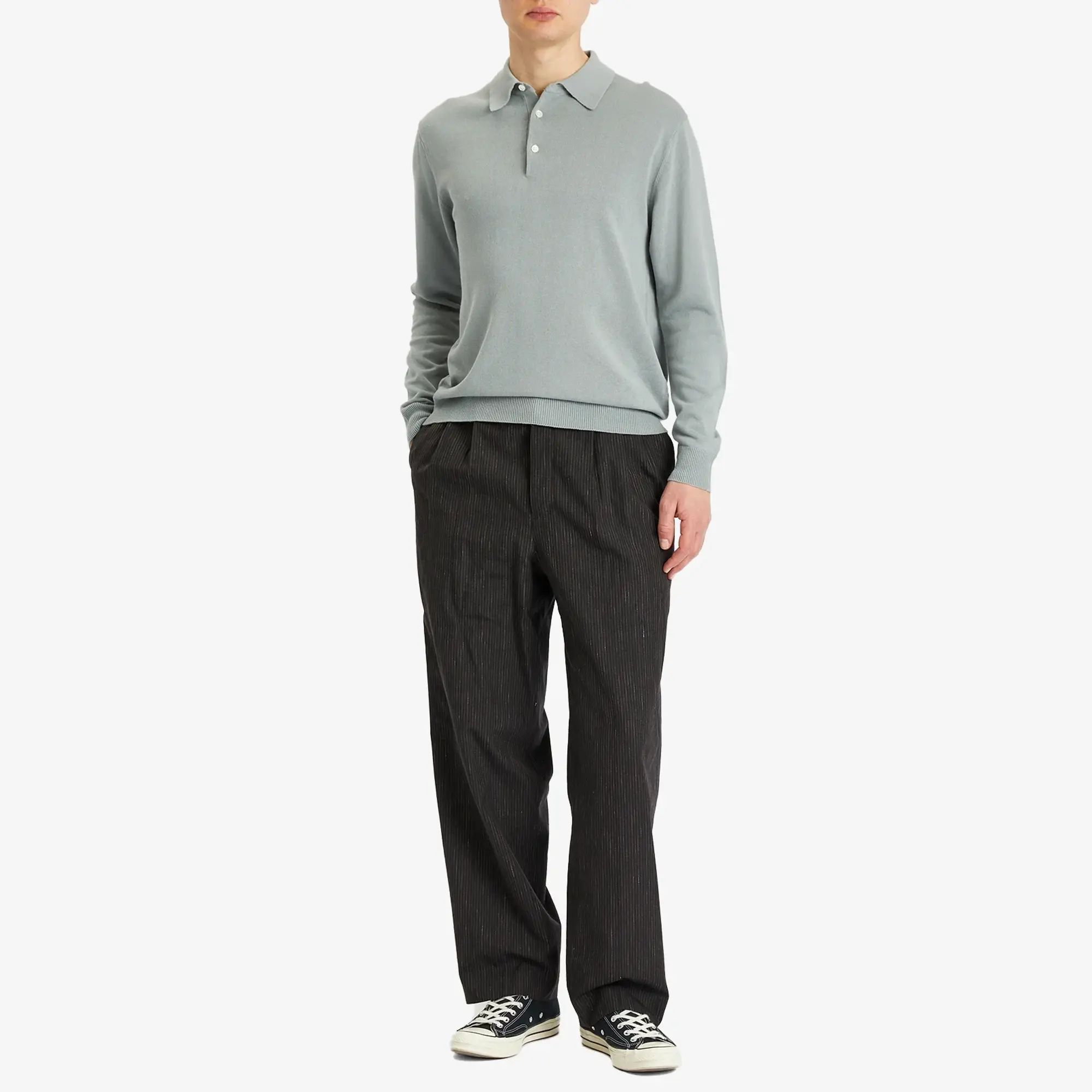 Beams Plus Men's 12g Knit Long Sleeve Polo Ice Blue