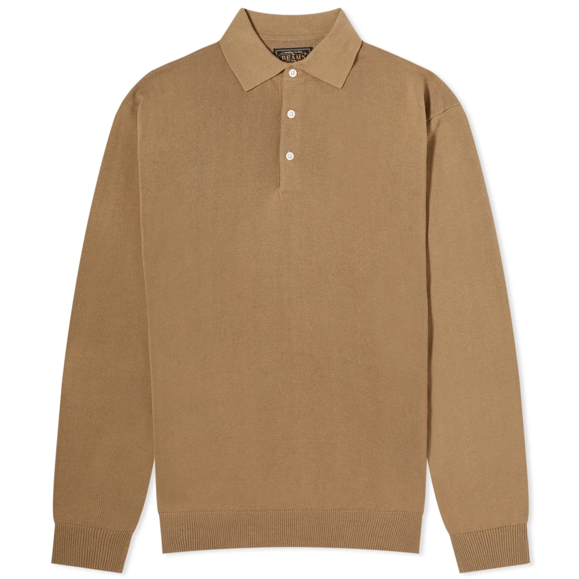 Beams Plus Men's 12g Knit Long Sleeve Polo Mocha