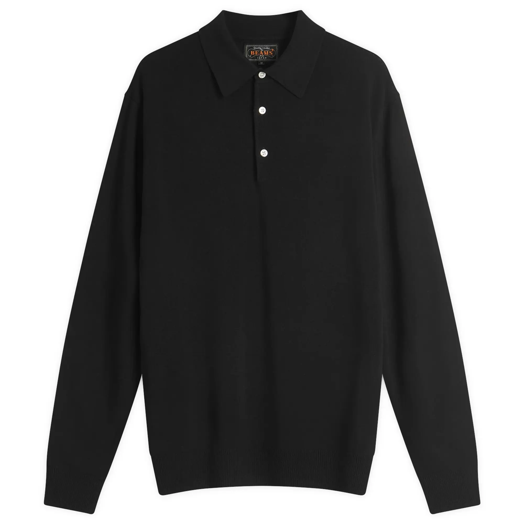 Beams Plus Men's 12g Knit Long Sleeve Polo Black
