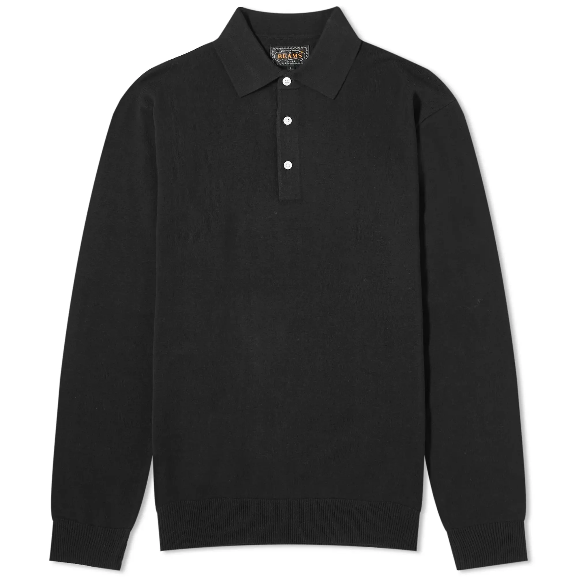 Beams Plus Men's 12g Knit Long Sleeve Polo Black