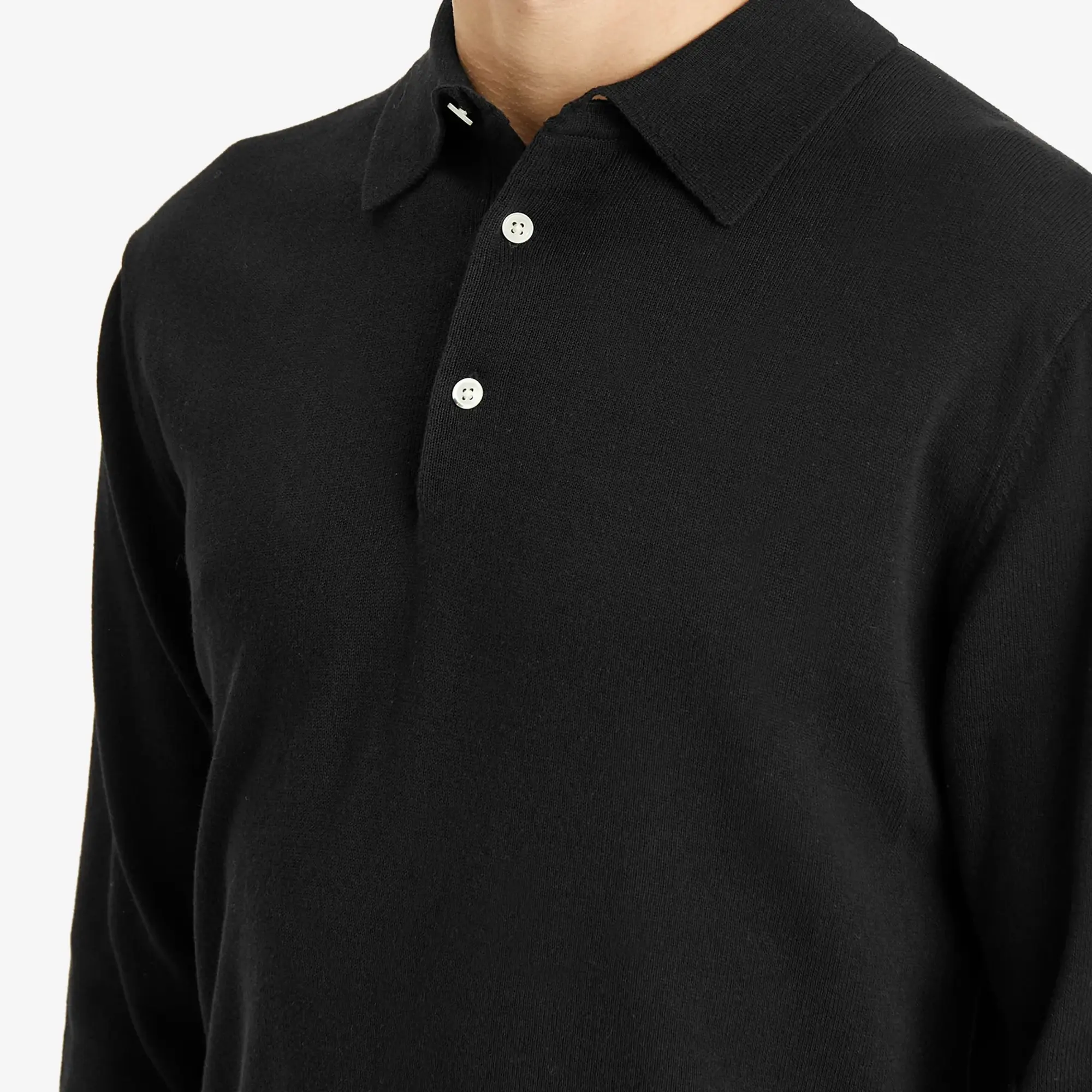 Beams Plus Men's 12g Knit Long Sleeve Polo Black