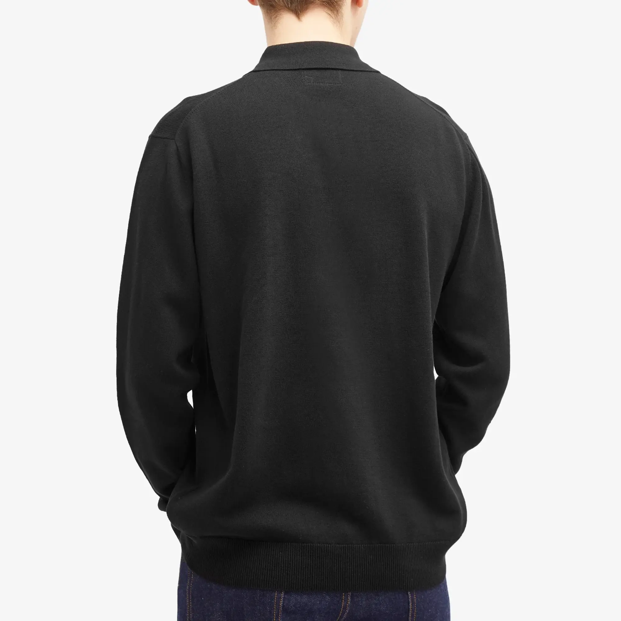 Beams Plus Men's 12g Knit Long Sleeve Polo Black