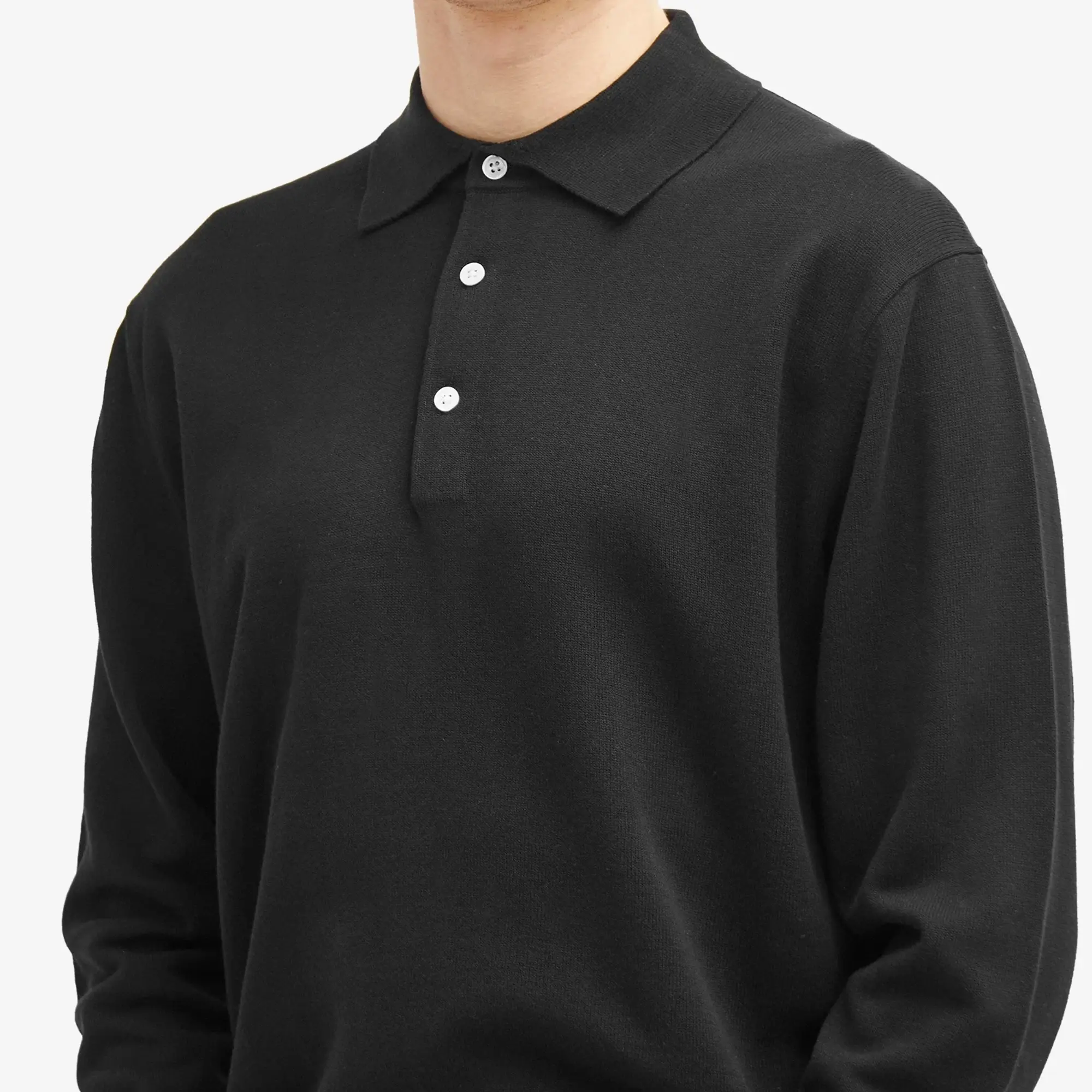 Beams Plus Men's 12g Knit Long Sleeve Polo Black
