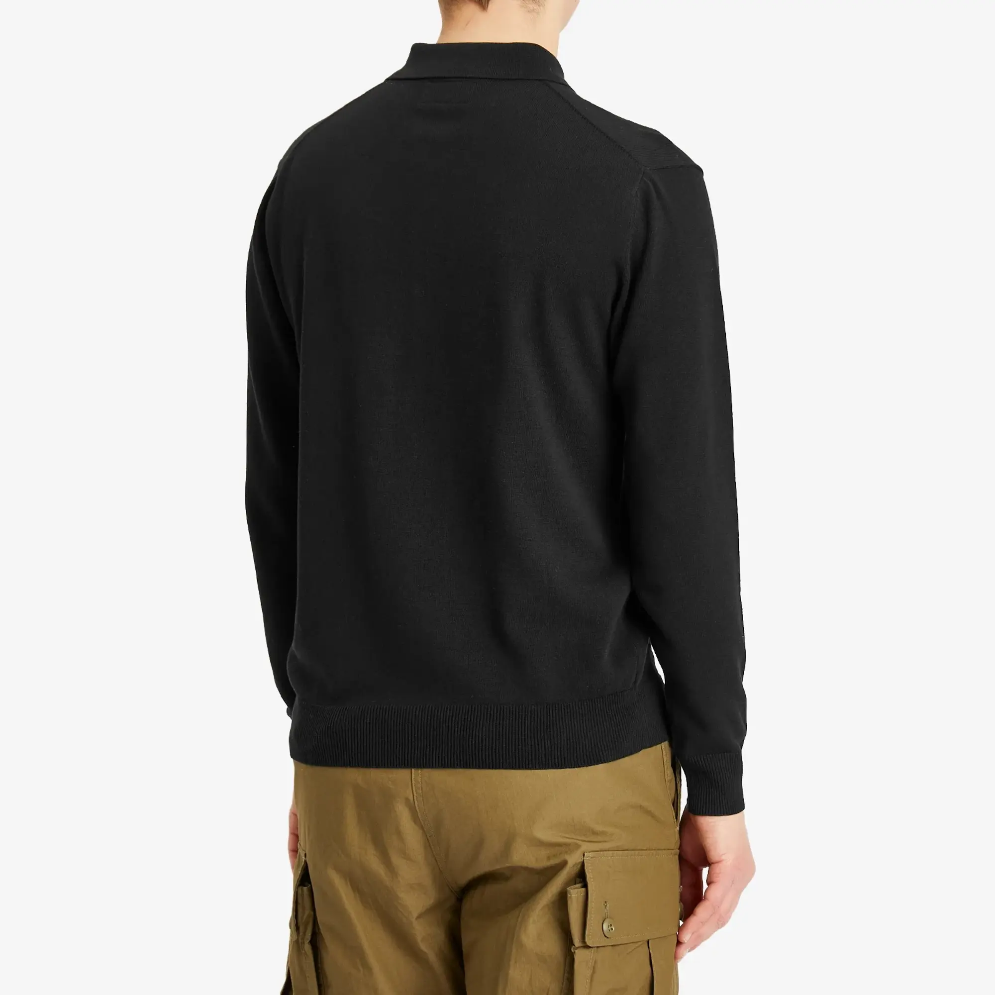 Beams Plus Men's 12g Knit Long Sleeve Polo Black