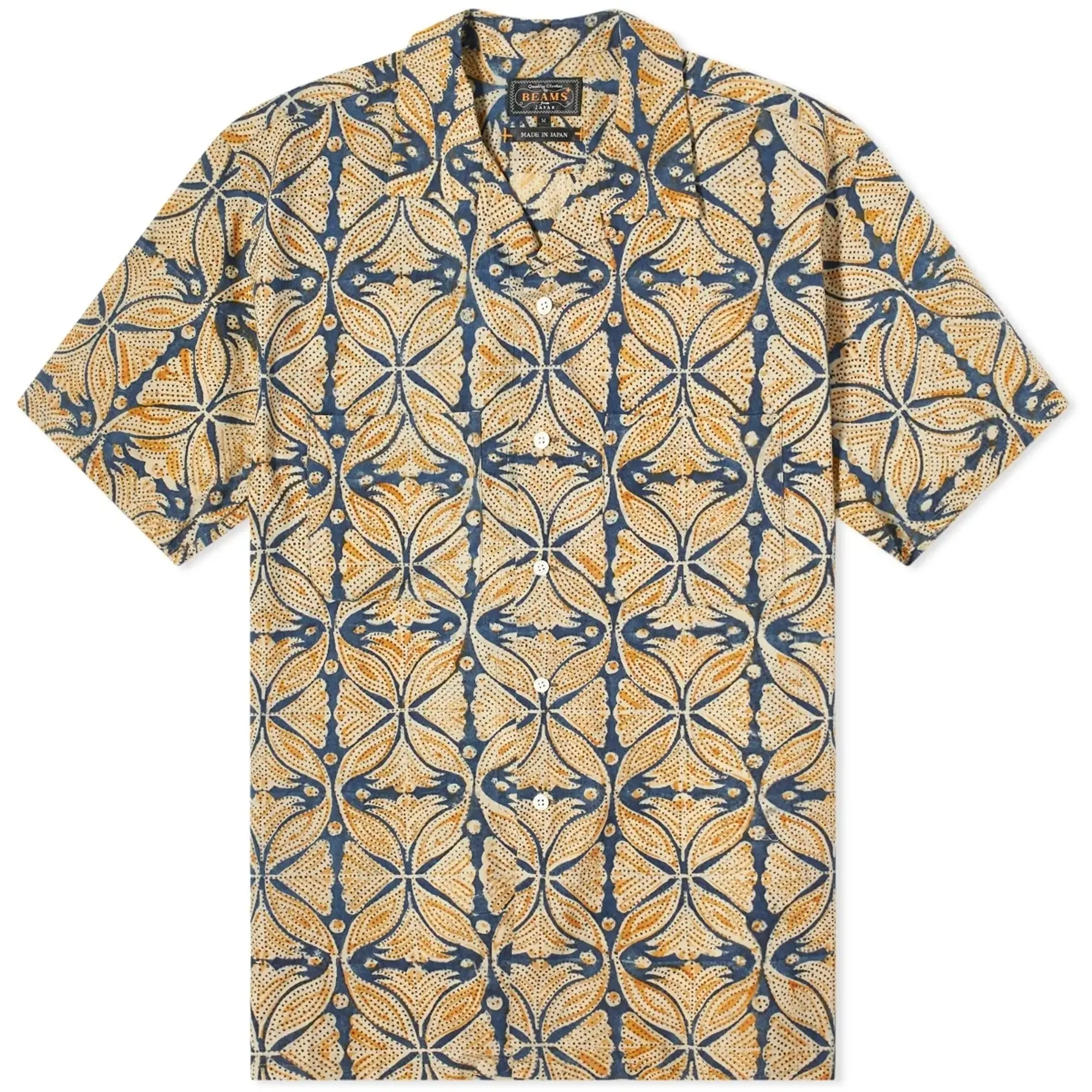 Beams Plus Men's Open Collar Block Print Shirt Blue