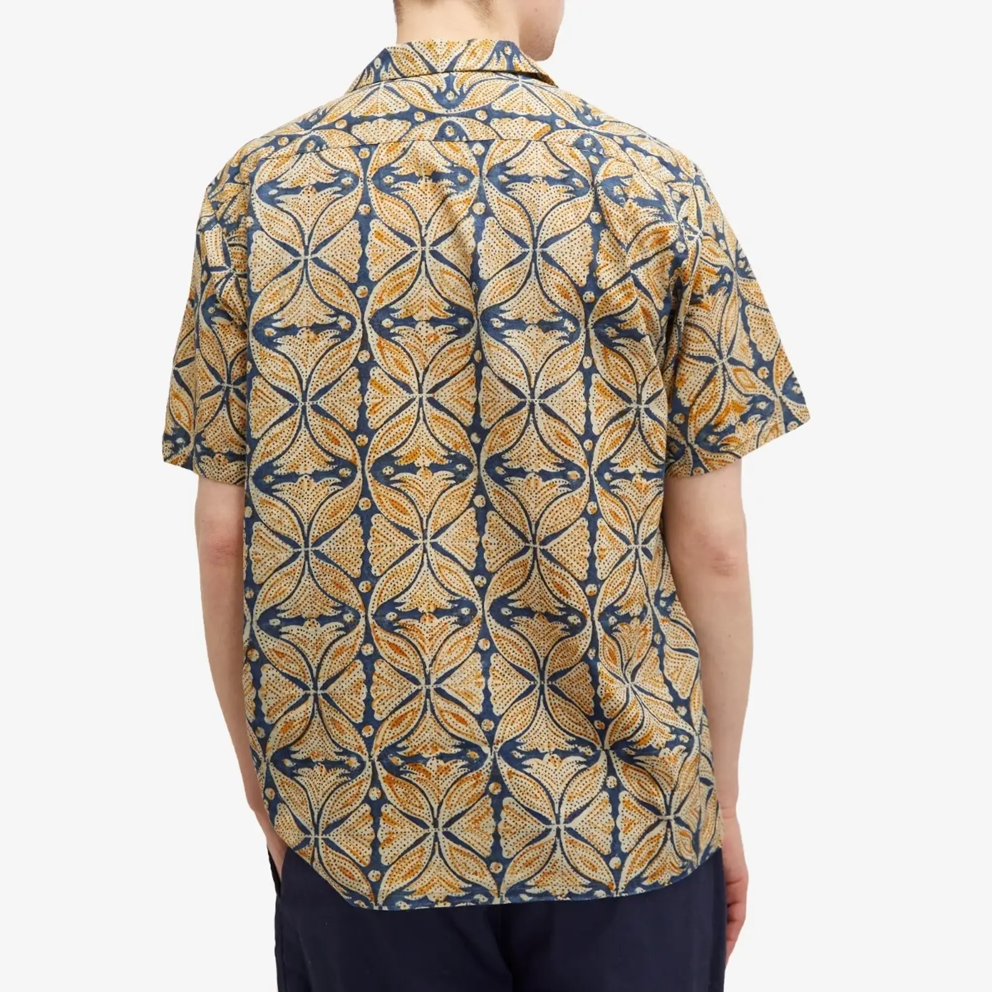 Beams Plus Men's Open Collar Block Print Shirt Blue