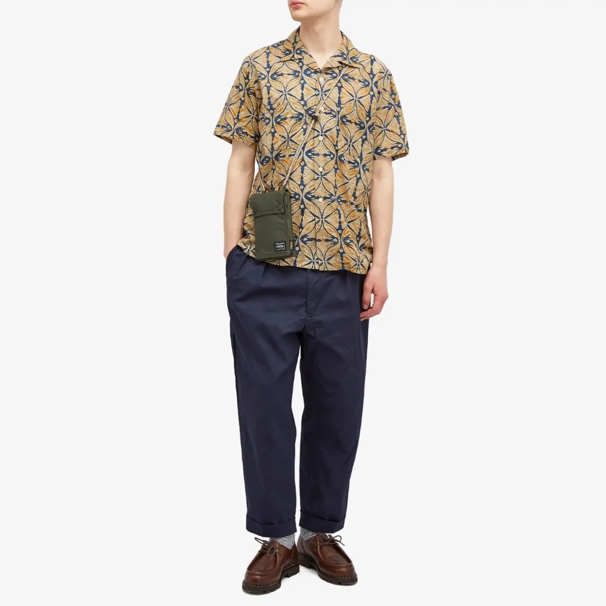 Beams Plus Men's Open Collar Block Print Shirt Blue