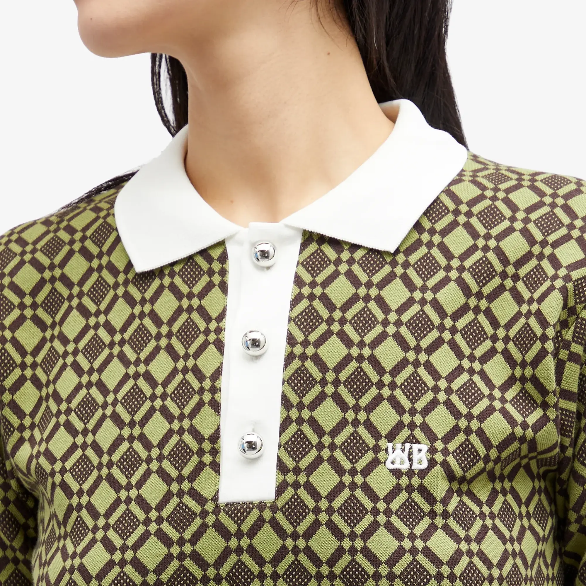 Wales Bonner Women's Power 1/4 Zip Top Olive/Dark Brown