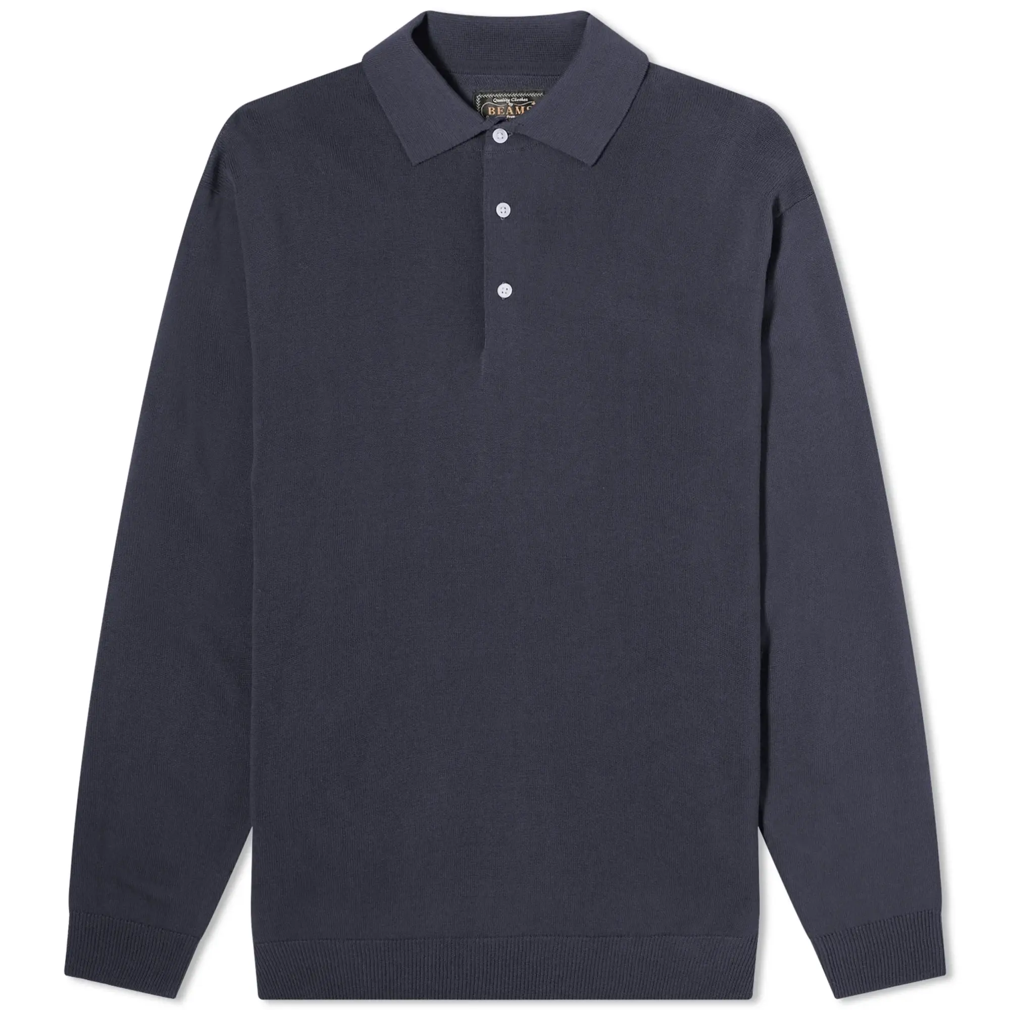 Beams Plus Men's 12g Knit Long Sleeve Polo Navy