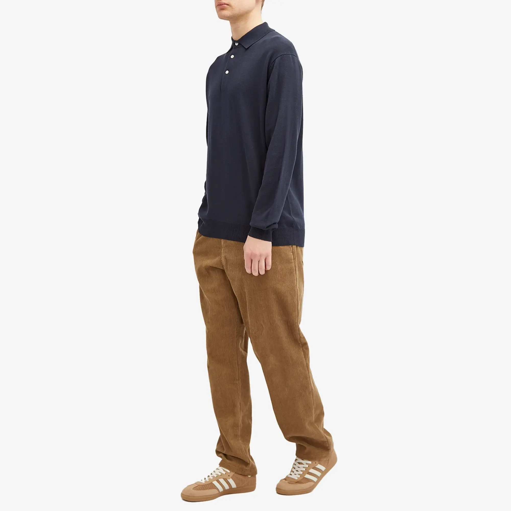 Beams Plus Men's 12g Knit Long Sleeve Polo Navy