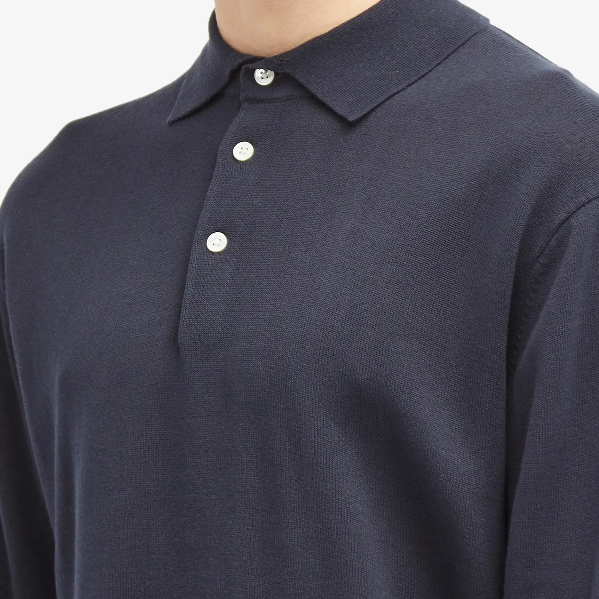 Beams Plus Men's 12g Knit Long Sleeve Polo Navy