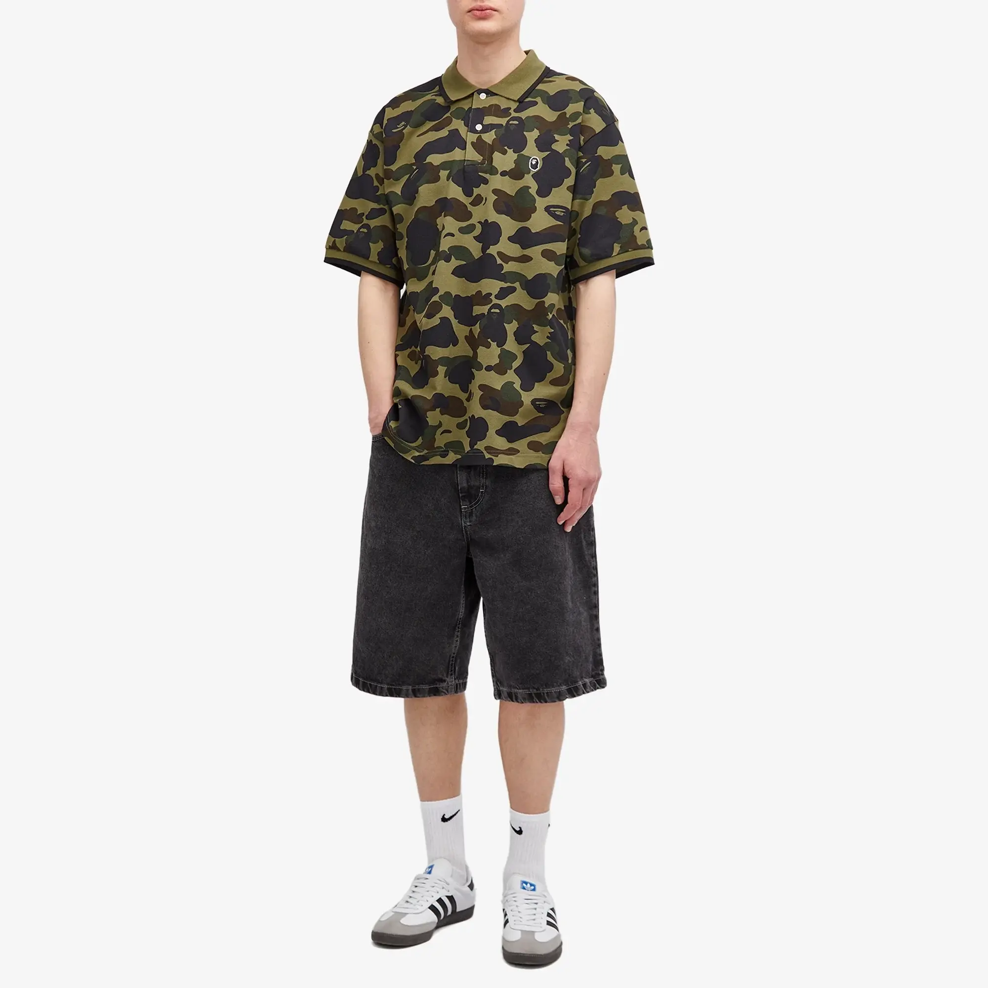 A Bathing Ape Men's 1st Camo One Point Polo Green