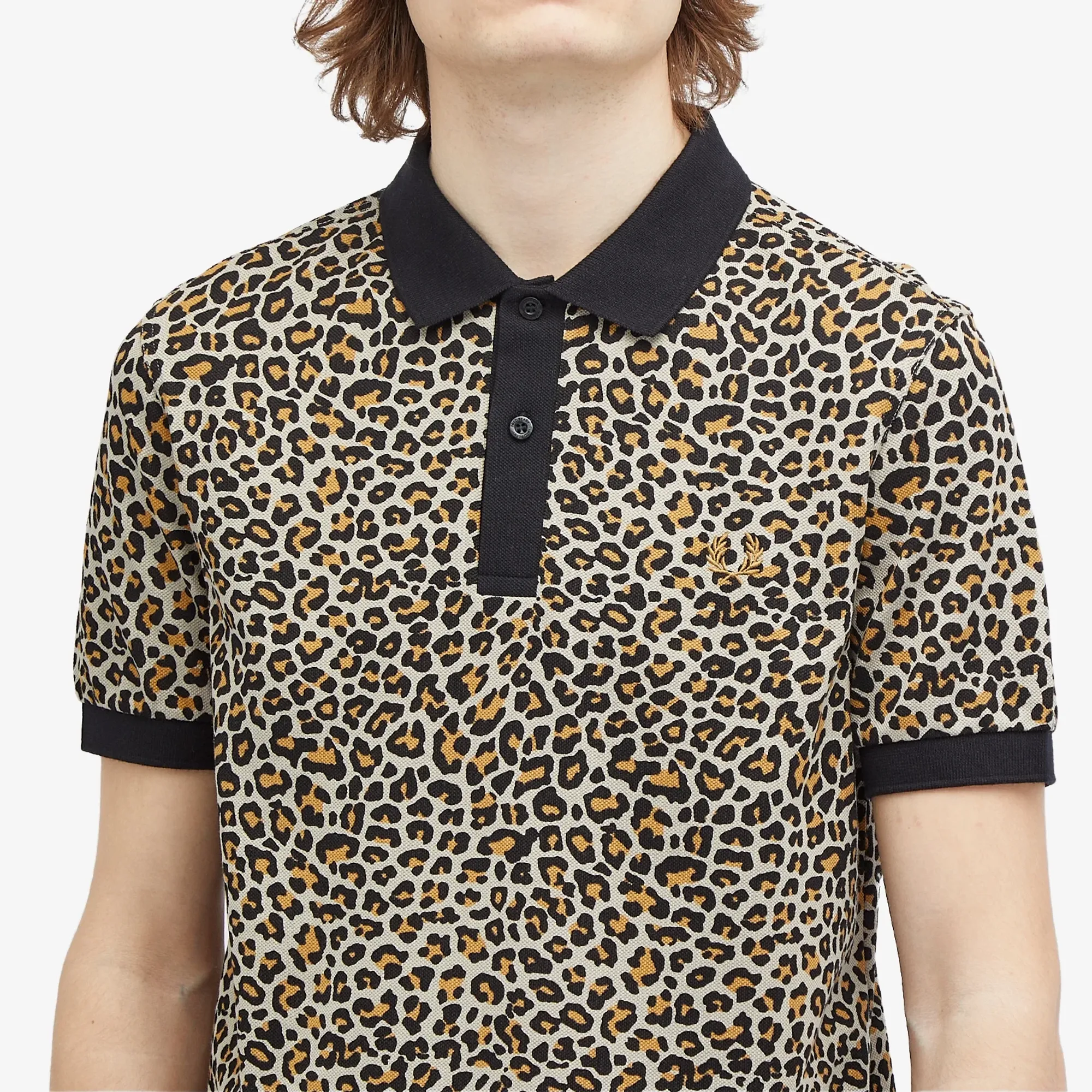 Fred Perry Men's Leopard Print Polo Warm Grey | M7788-U54 | FOOTY.COM
