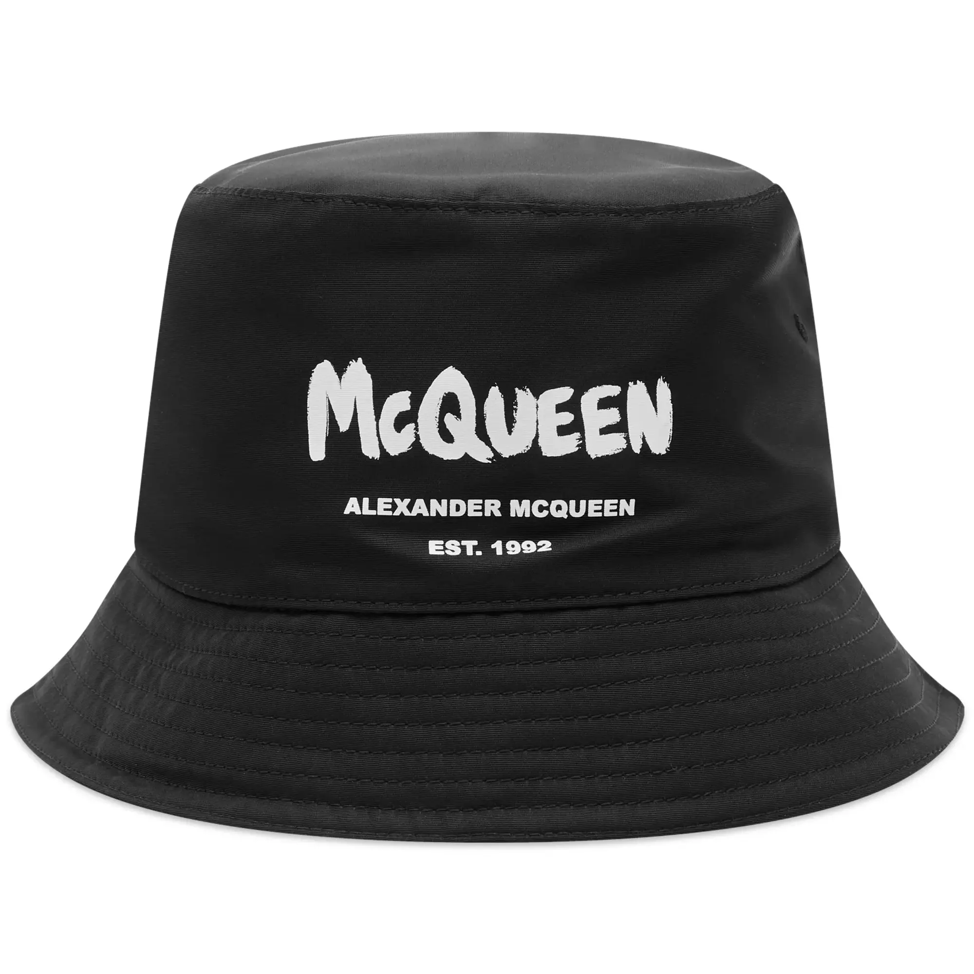Alexander McQueen Men's Graffiti Logo Bucket Hat Black/Ivory