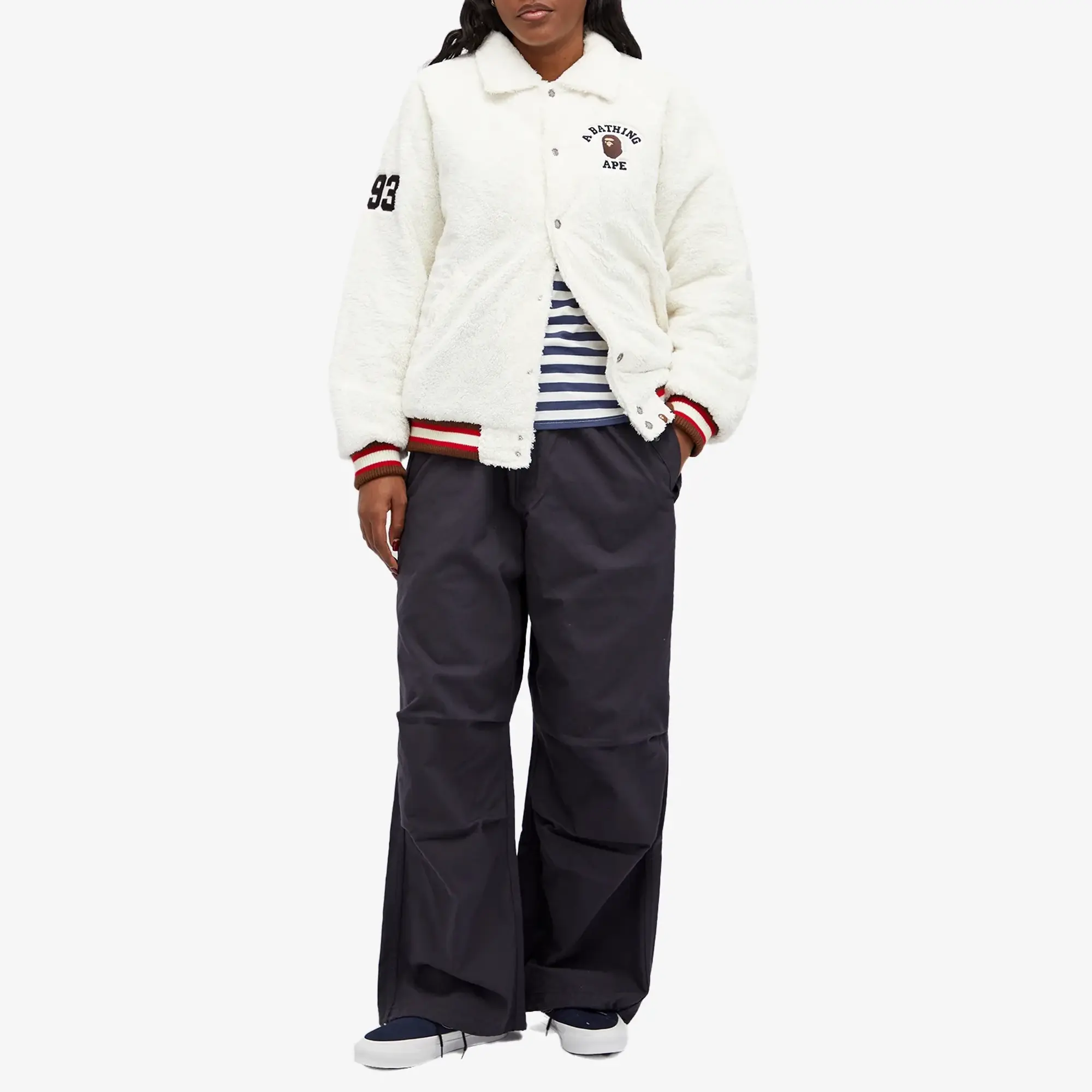 A Bathing Ape Women's College Boa Varsity Jacket Ivory