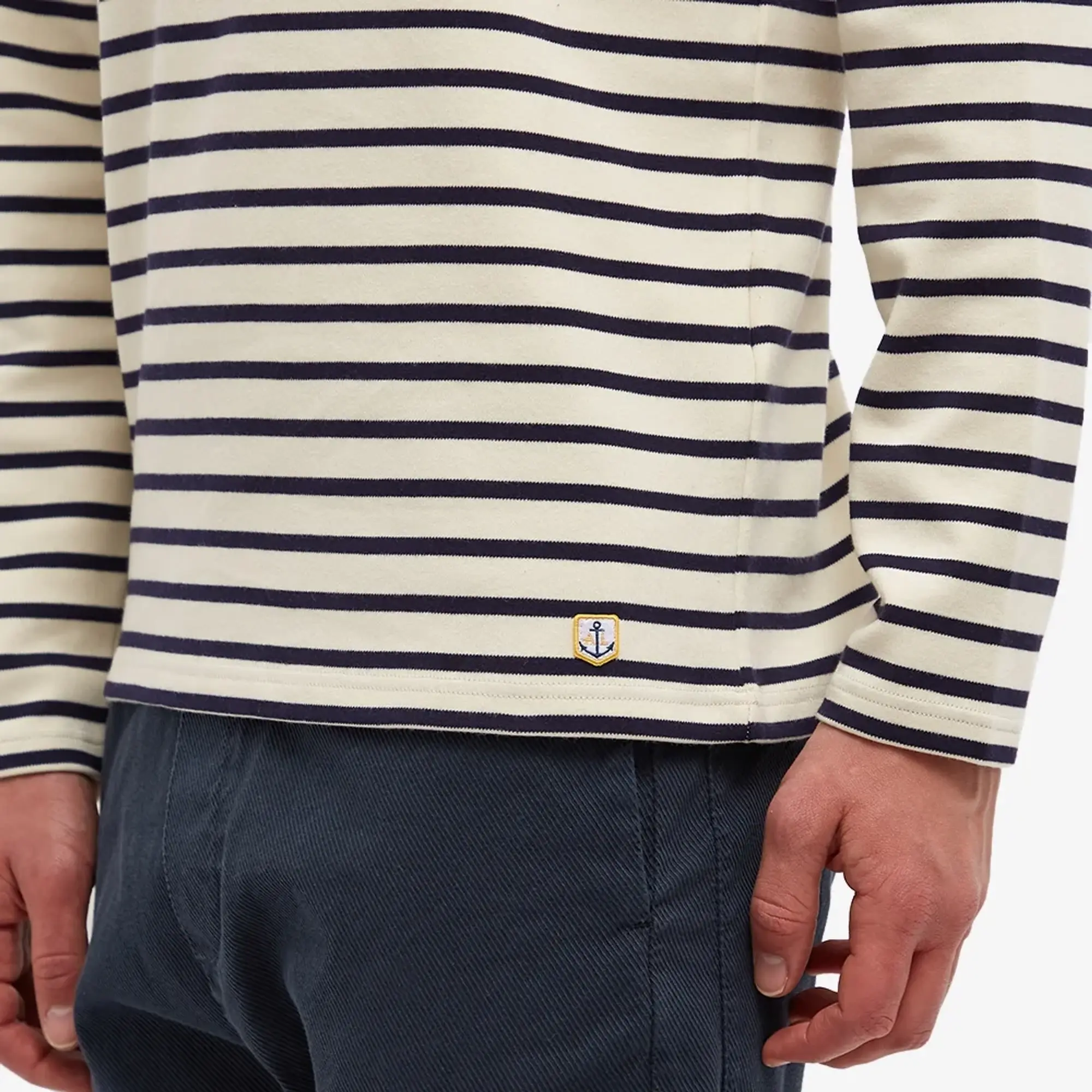 Armor-Lux Men's Long Sleeve Houat Mariniere T-Shirt Natural/Navy
