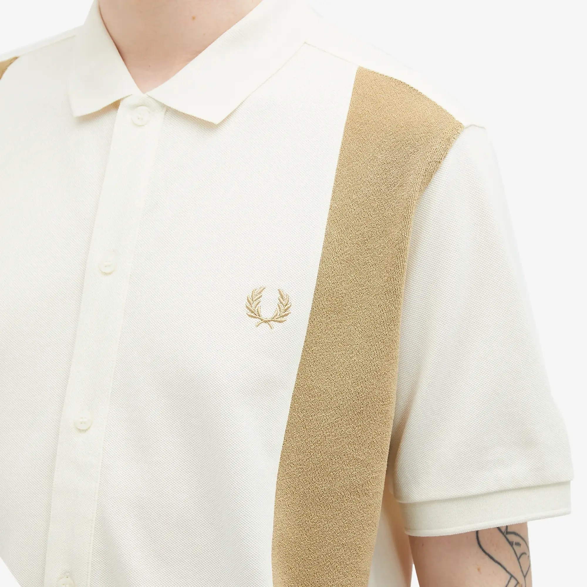 Fred Perry Men's Block Stripe Button Through Polo Ecru