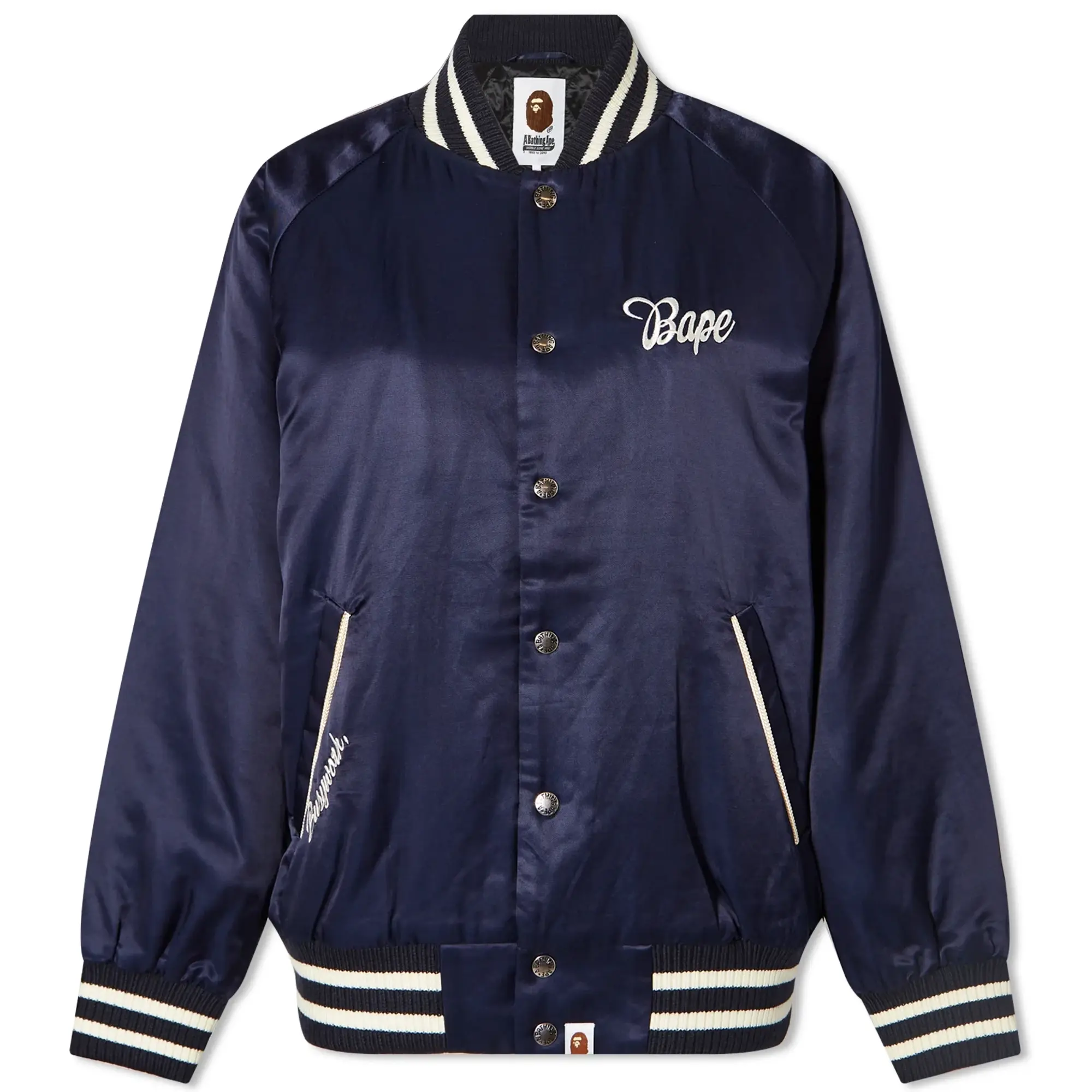 A Bathing Ape Women's Satin Varsity Jacket Navy