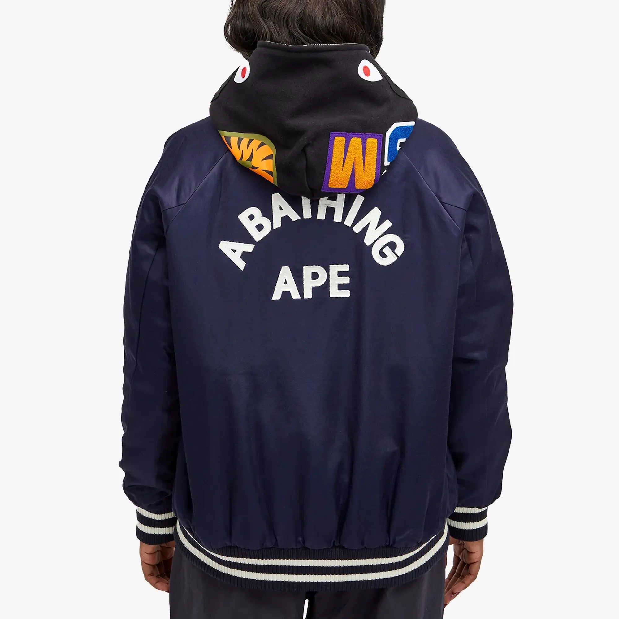 A Bathing Ape Women's Satin Varsity Jacket Navy