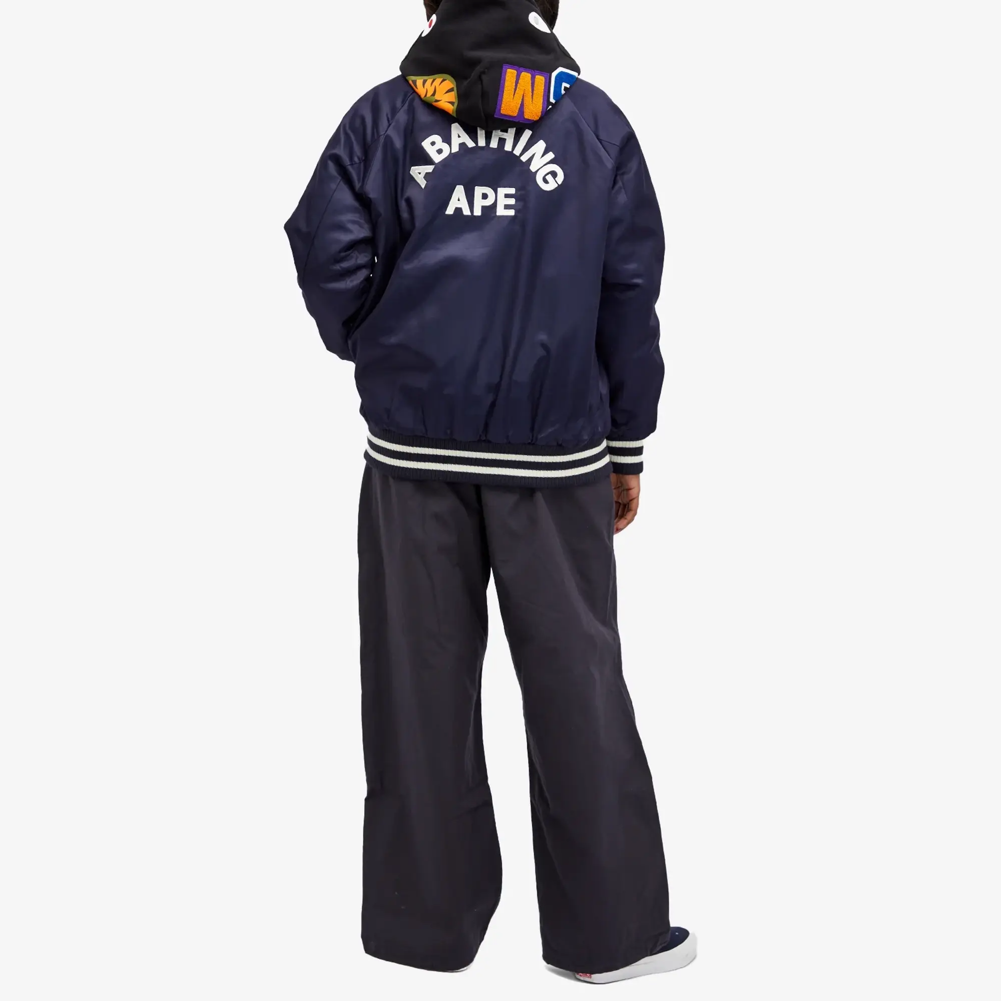 A Bathing Ape Women's Satin Varsity Jacket Navy