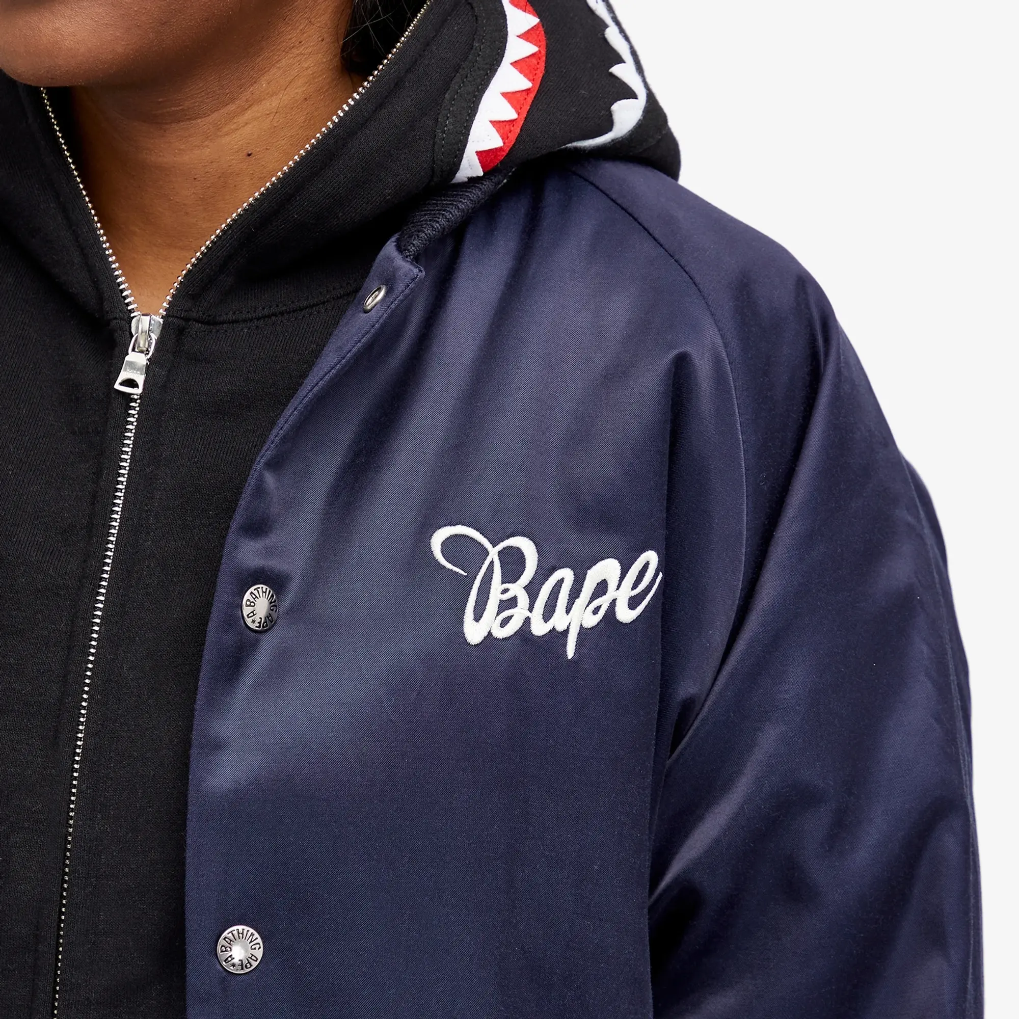 A Bathing Ape Women's Satin Varsity Jacket Navy