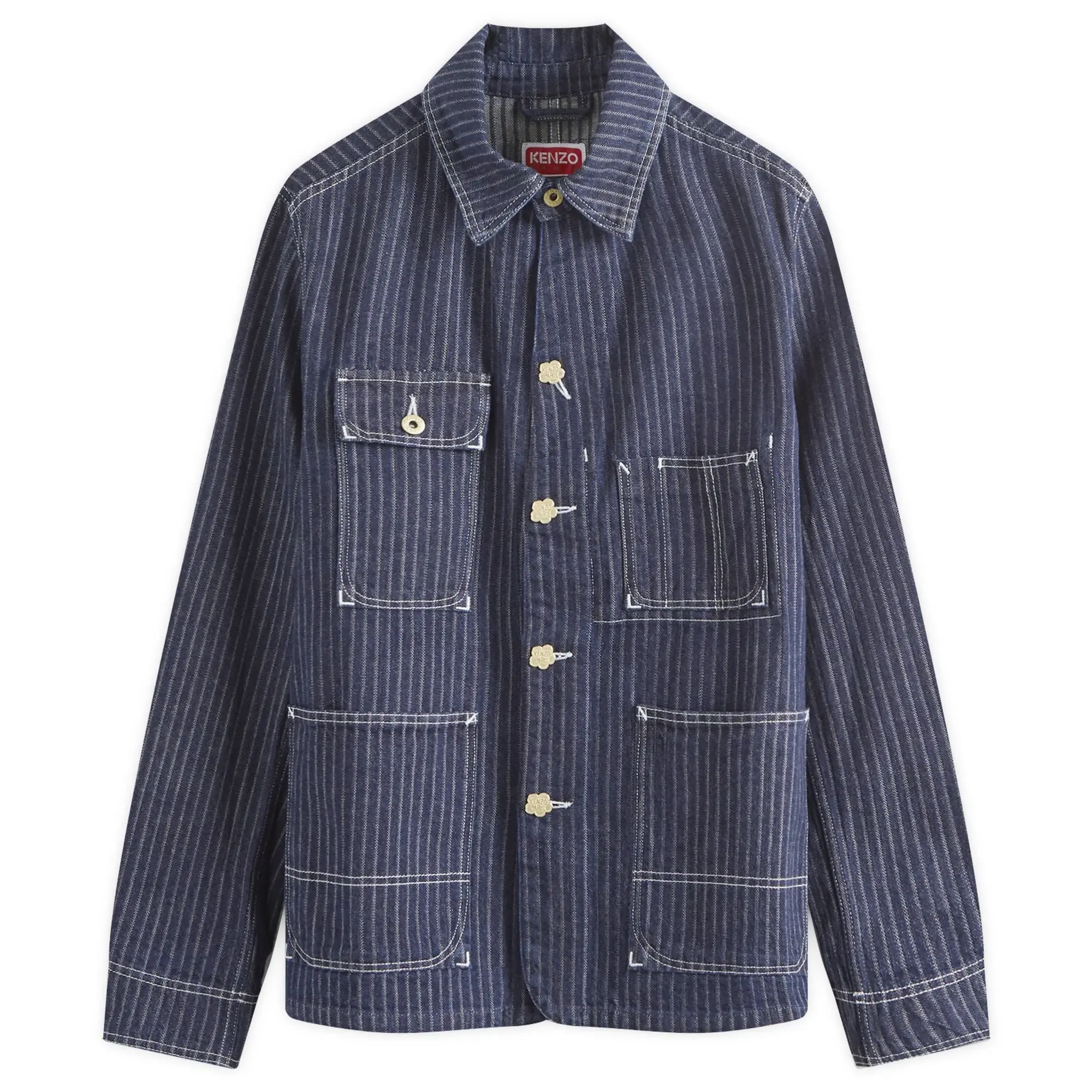 Kenzo Men's Ticking Stripe Relaxed Chore Jacket Blue