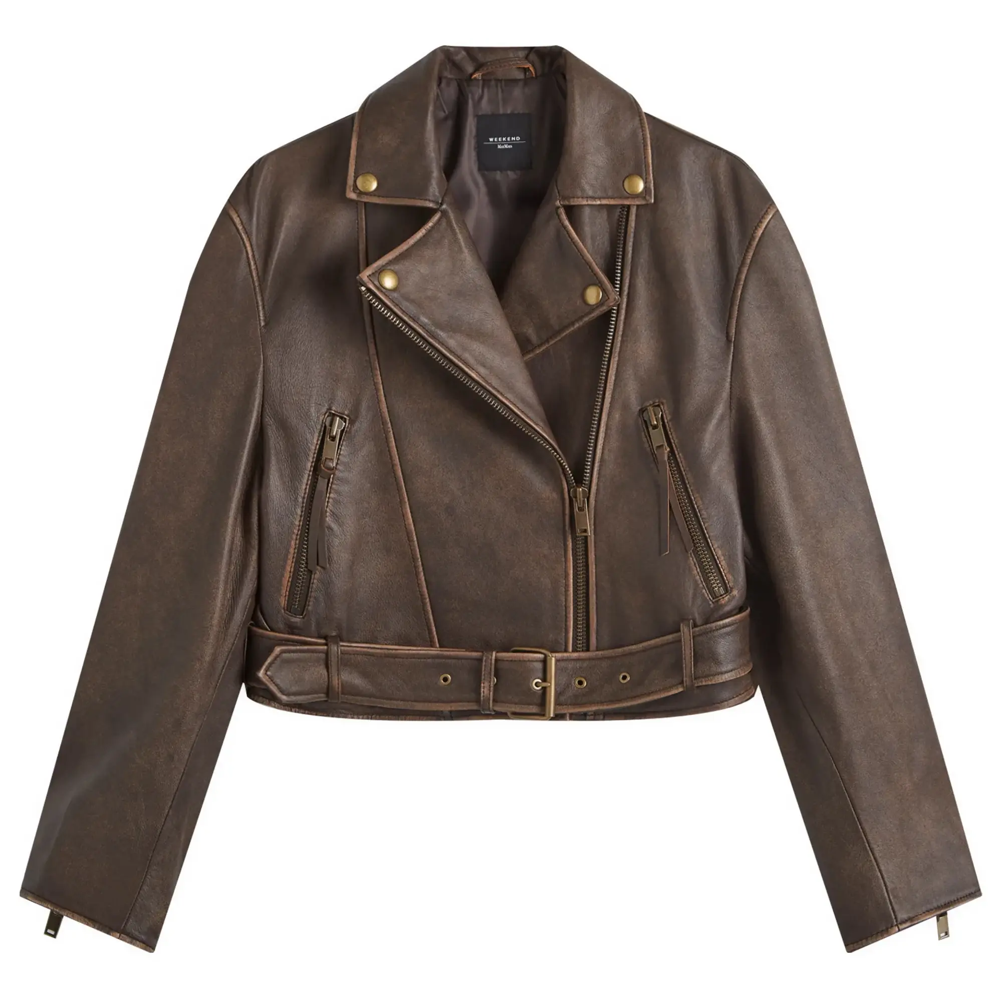 Weekend by Max Mara Women's Leather Jacket Dark Bown