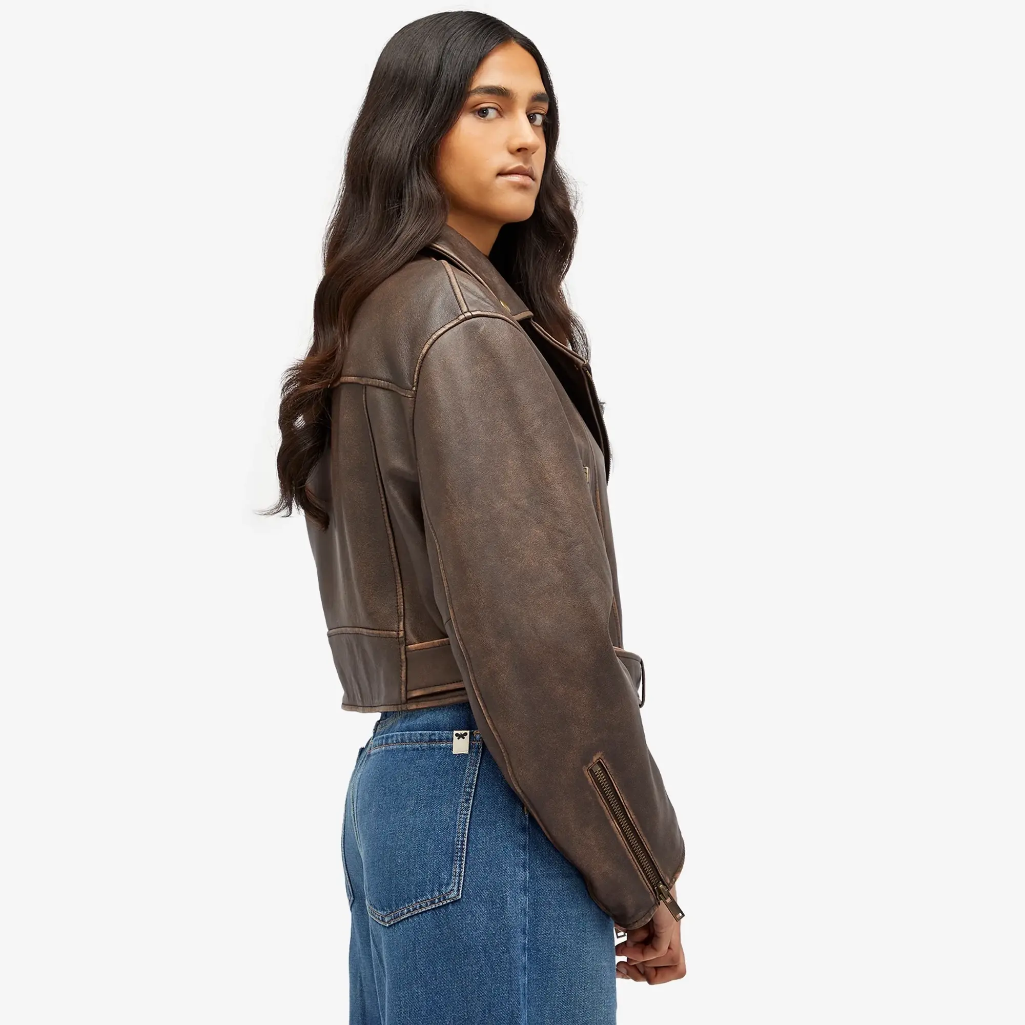 Weekend by Max Mara Women's Leather Jacket Dark Bown