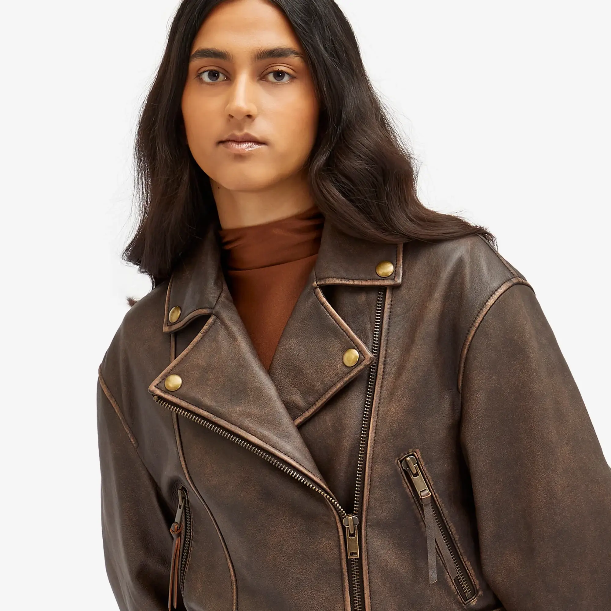 Weekend by Max Mara Women's Leather Jacket Dark Bown