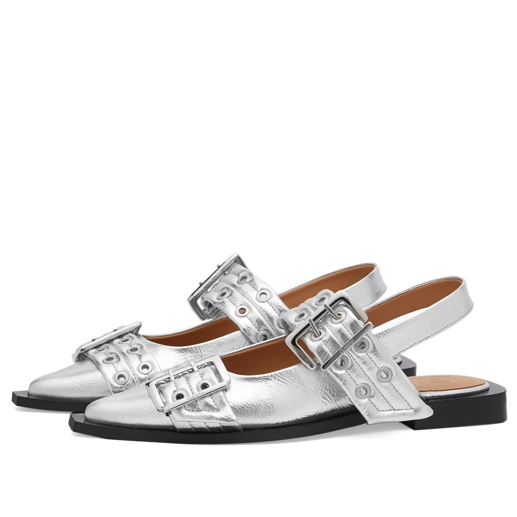 GANNI Women's Ballerina Shoe Silver
