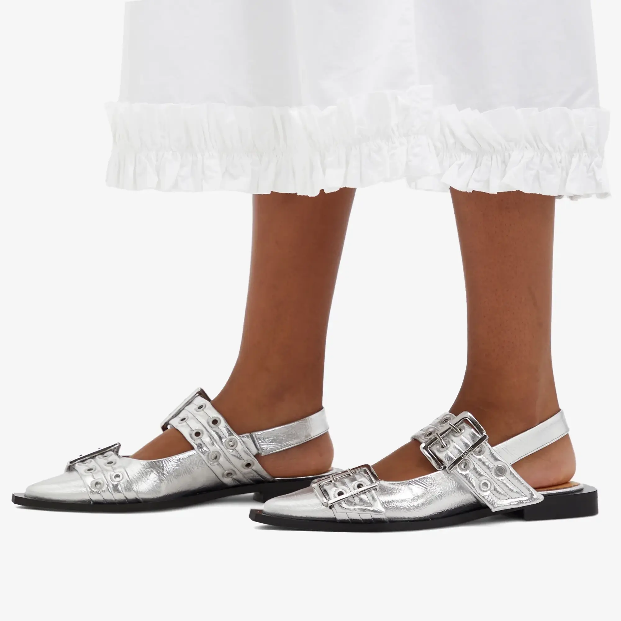 GANNI Women's Ballerina Shoe Silver
