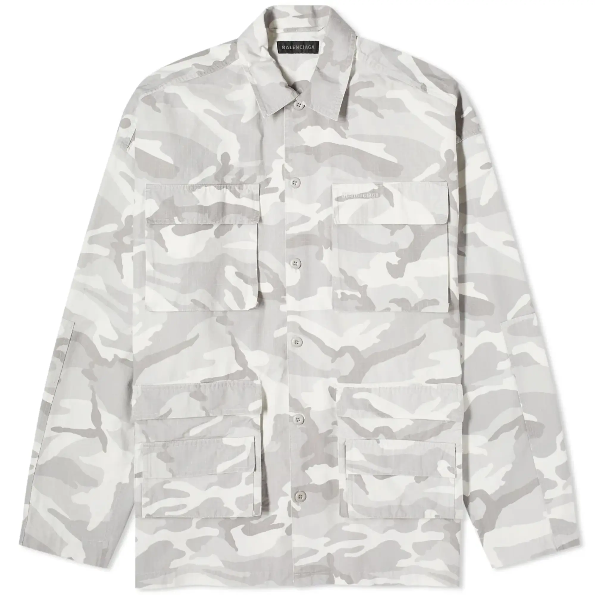 Balenciaga Men's Camo Cargo Shirt Jacket Light Grey