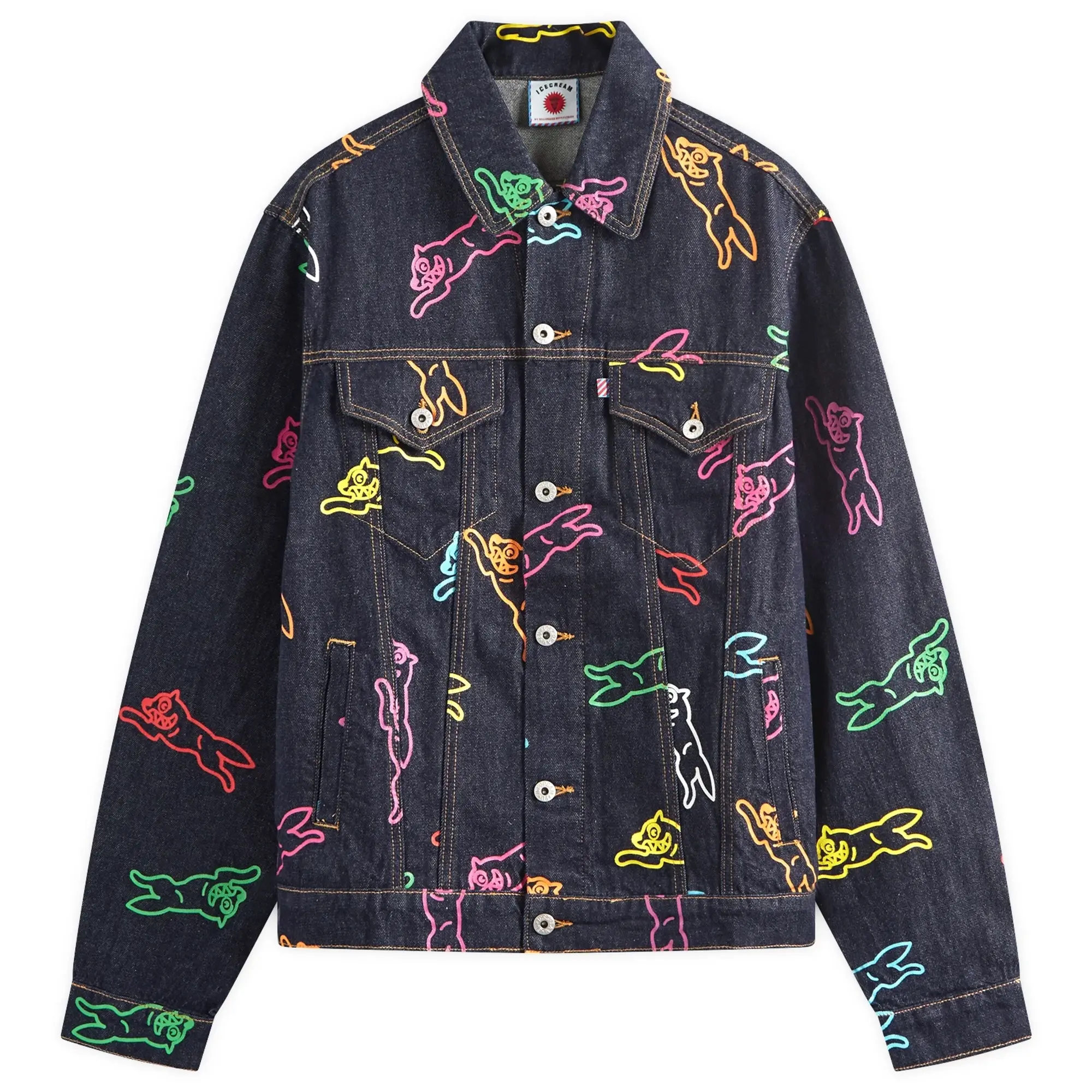ICECREAM Men's A/O Running Dog Denim Trucker Jacket Indigo