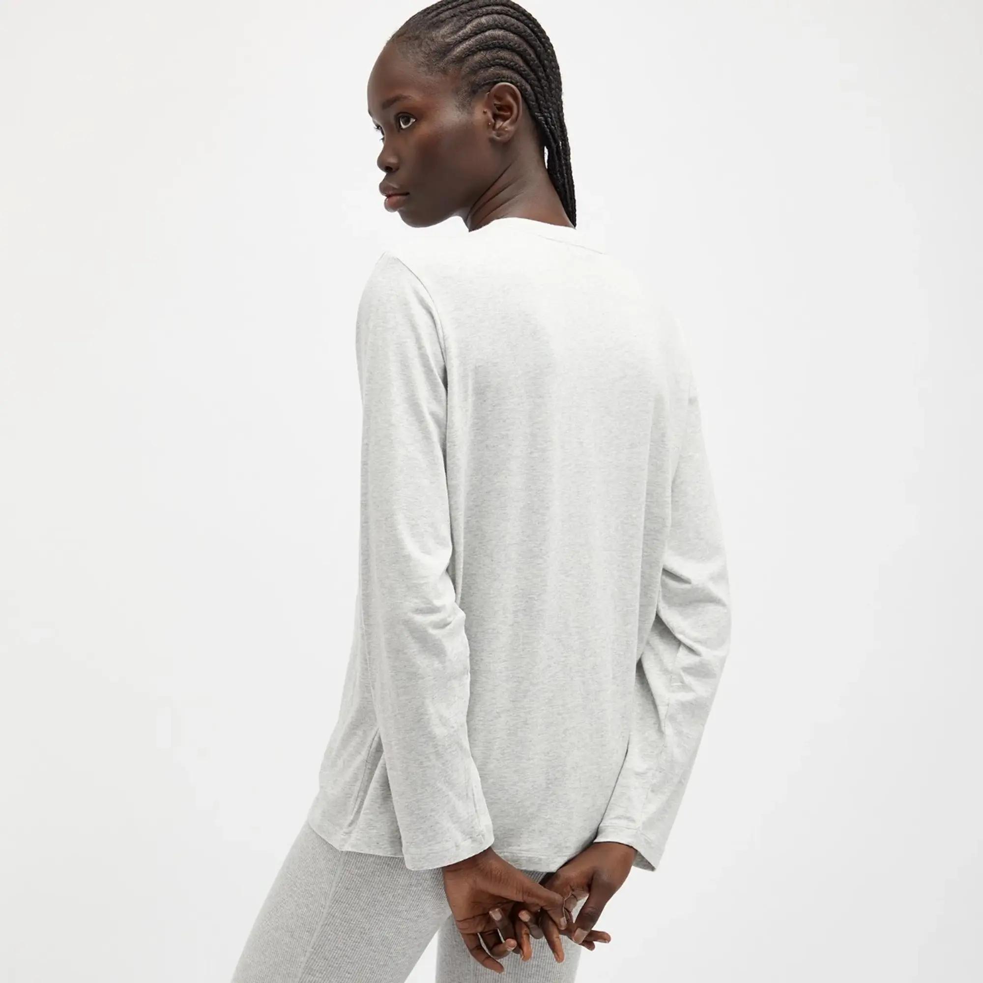 SKIMS Women's Boyfriend Long Sleeve T-Shirt Light Heather Grey