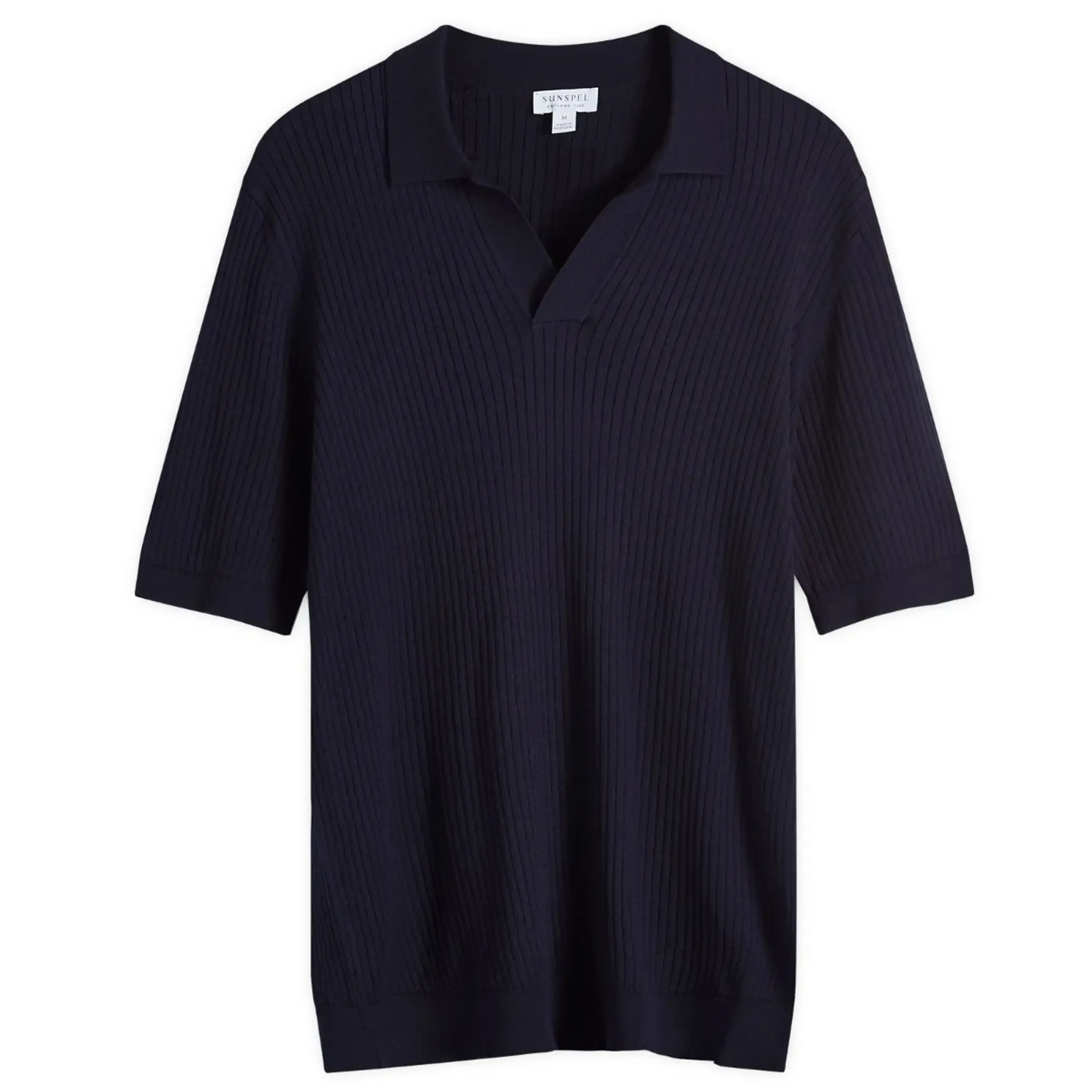 Sunspel Men's Fine Rib Polo Shirt Navy