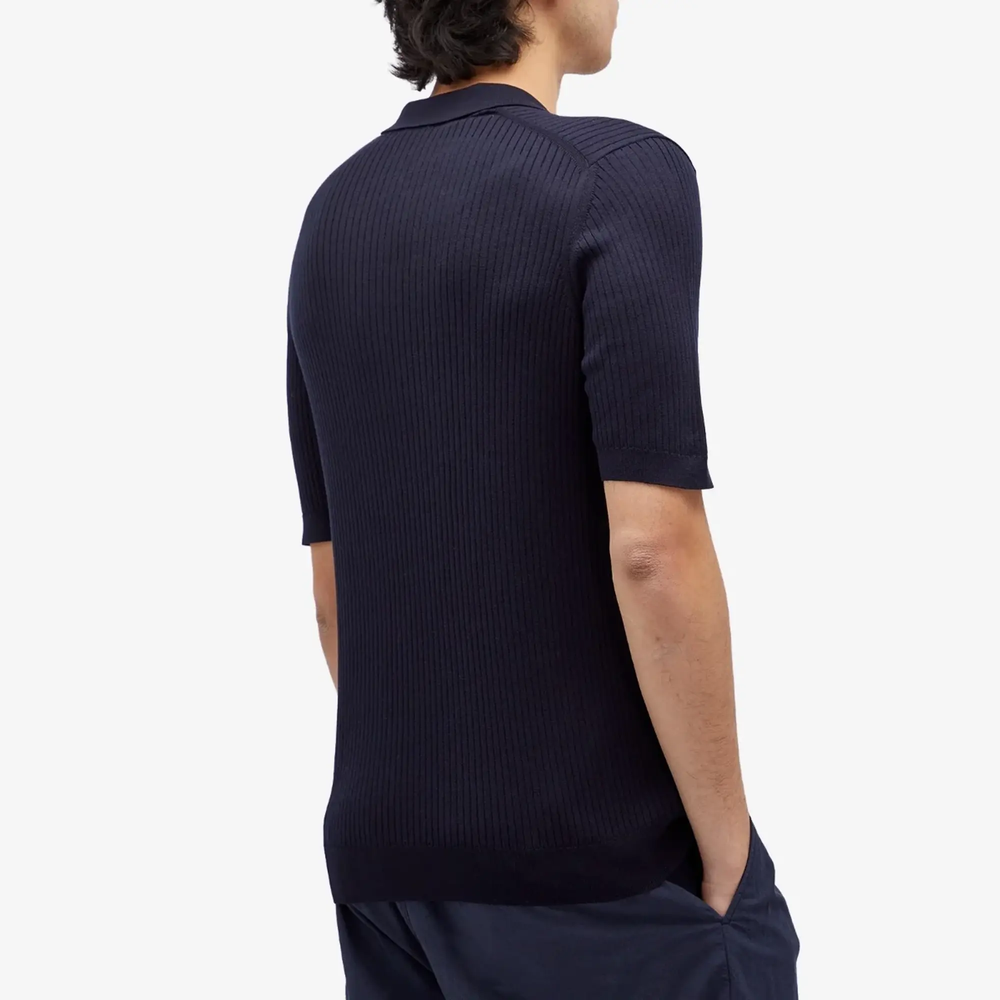 Sunspel Men's Fine Rib Polo Shirt Navy